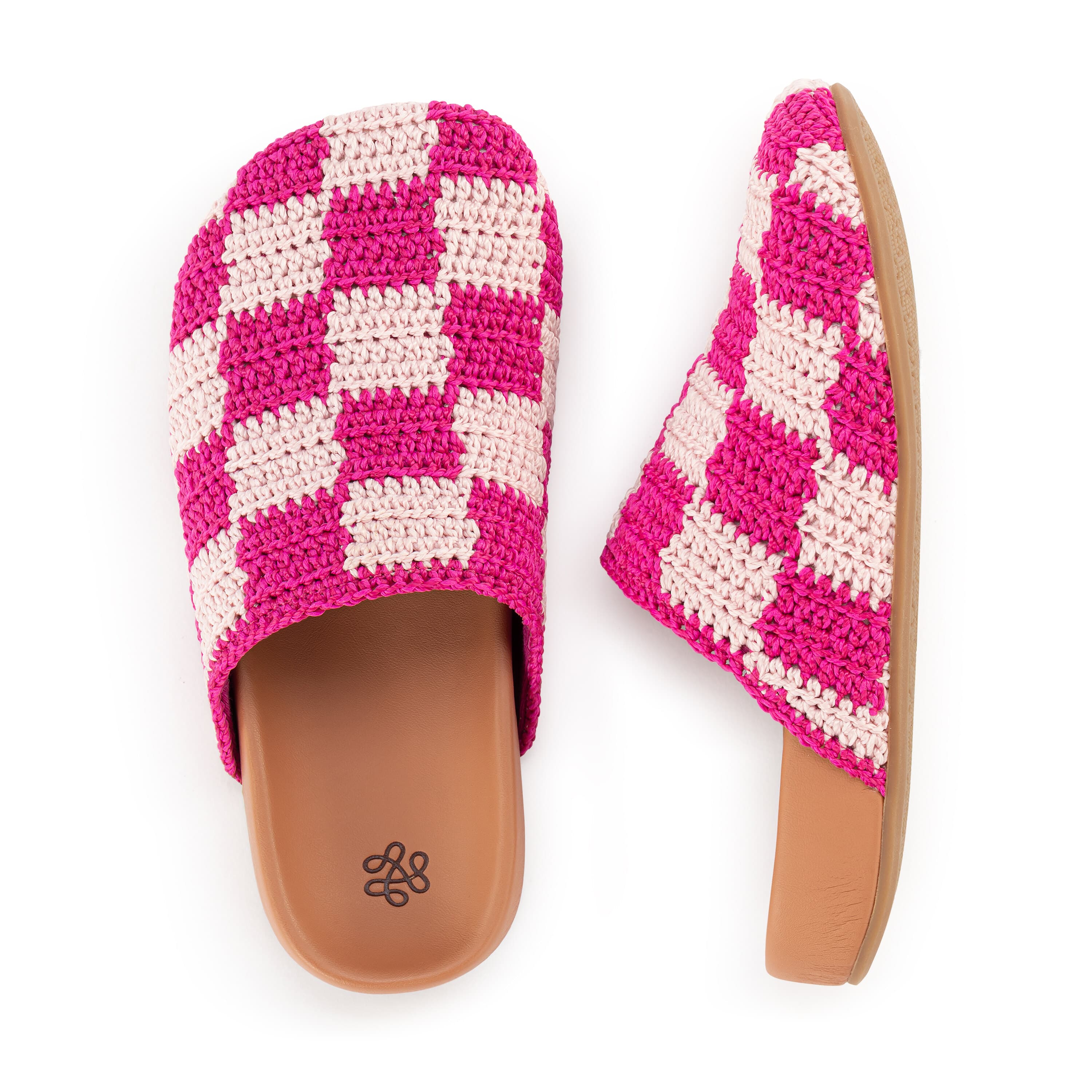 Bolinas Clog Kids Hand Crochet Pink Check - Comfortable Handmade Crochet Clogs for Girls, Perfect for Indoor Play, Beach & Summer Outfits