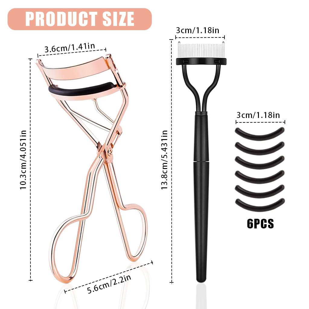 MAYCREATE® Professional Eyelash Curler Kit for Women - Metal Lash Curler with Folding Separator Comb & 6 Replacement Rubber Pads - Perfect for Daily Makeup, Salon Use, and Travel Beauty Essentials