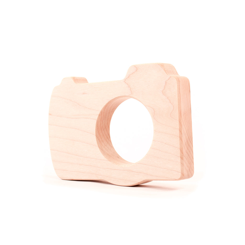 Natural Wooden Baby Teether for Soothing Sore Gums - Safe BPA-Free Camera-Shaped Teething Toy for Infants & Toddlers - Perfect for Home, Travel, and On-the-Go Teething Relief