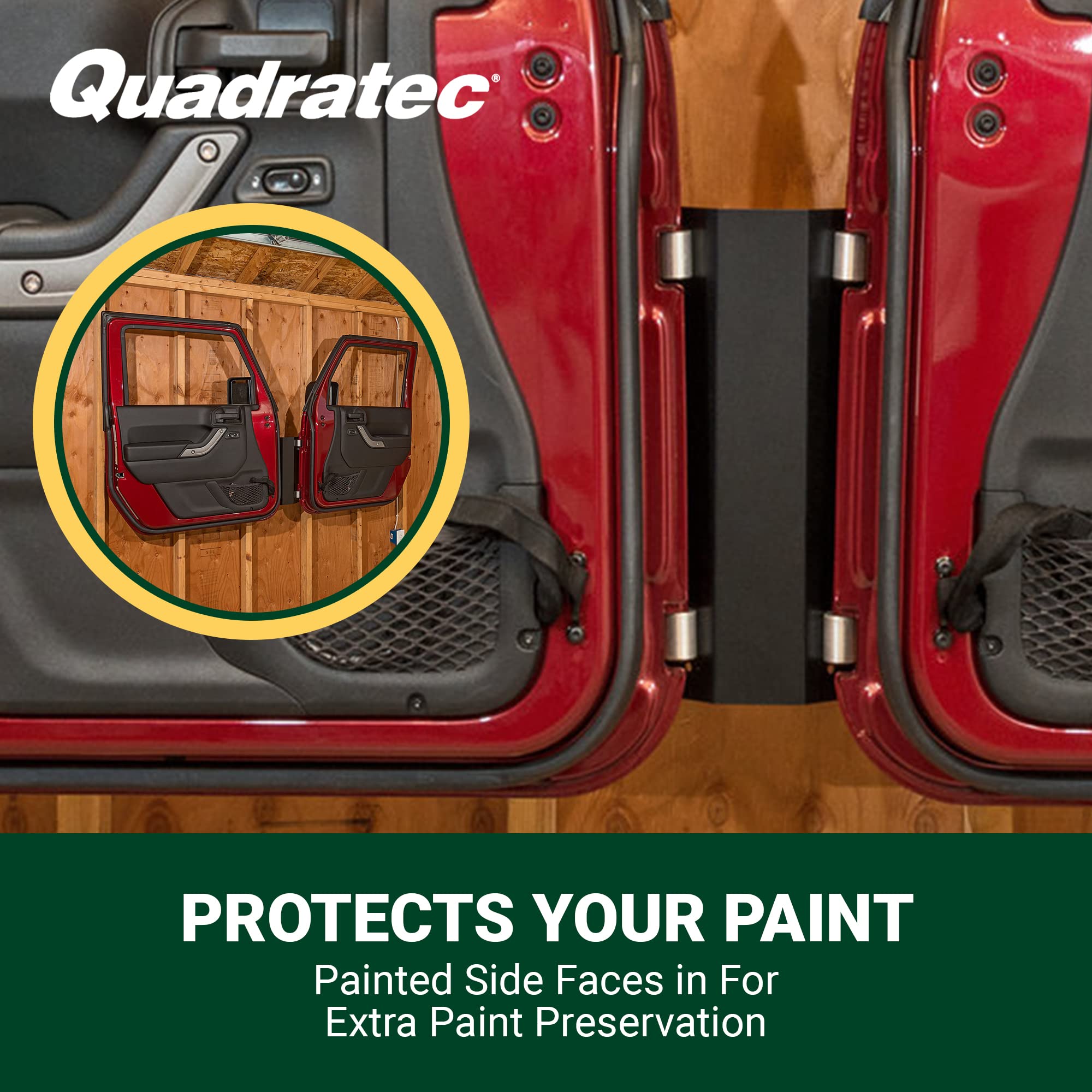 Quadratec Hinge Mounted Jeep Door Storage Hanger - Fits Jeep Wrangler & Gladiator (1976-2023 Models) CJ YJ TJ LJ JK JL - Garage Wall Organizer for Jeep Doors - Perfect for Off-Road Storage & Space Saving in Garages