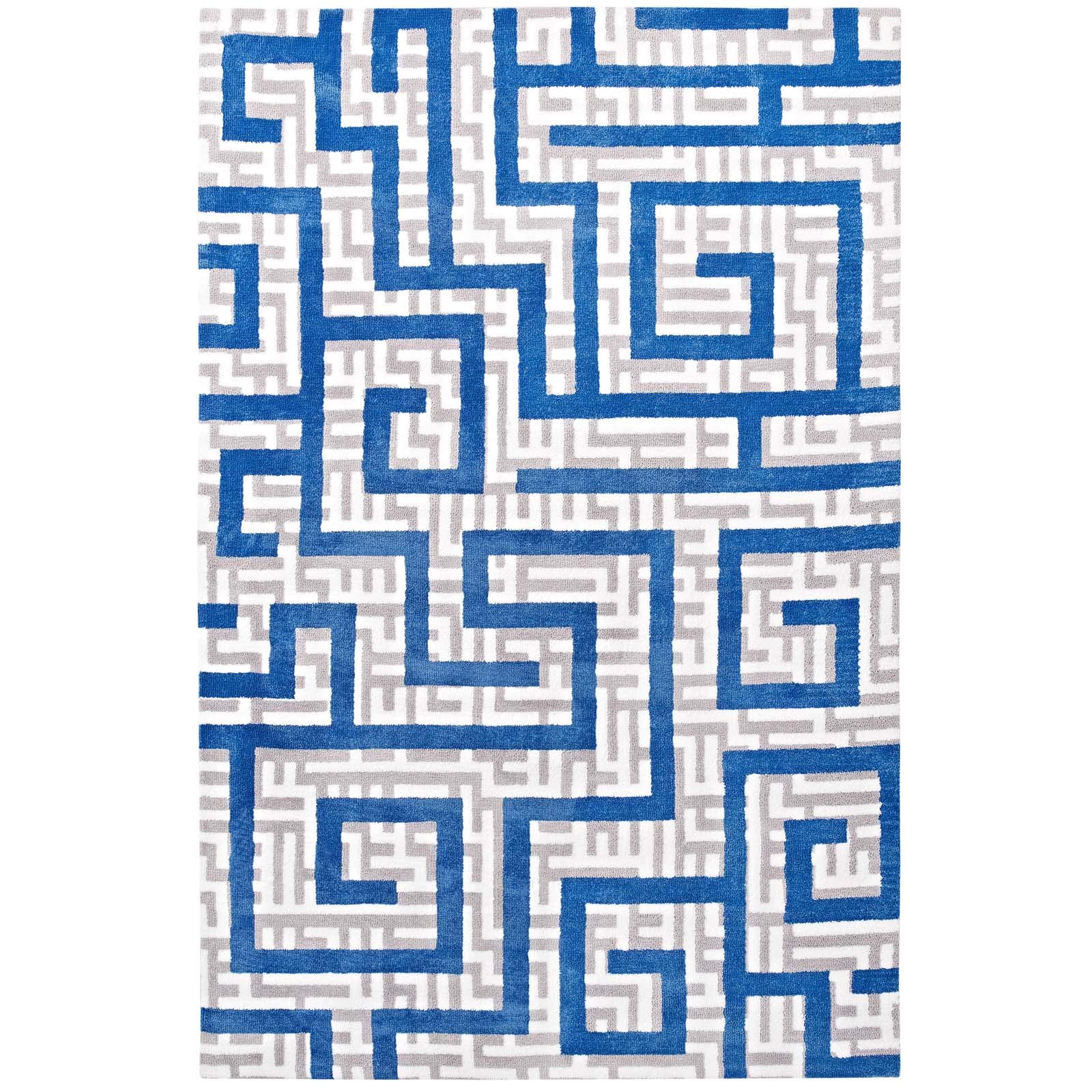 Modern Contemporary Urban Design Blue Area Rug - Non-Slip Living Room Carpet Runner for Lounge, Bedroom & Hallway - Soft Fabric Floor Mat for Home Decor