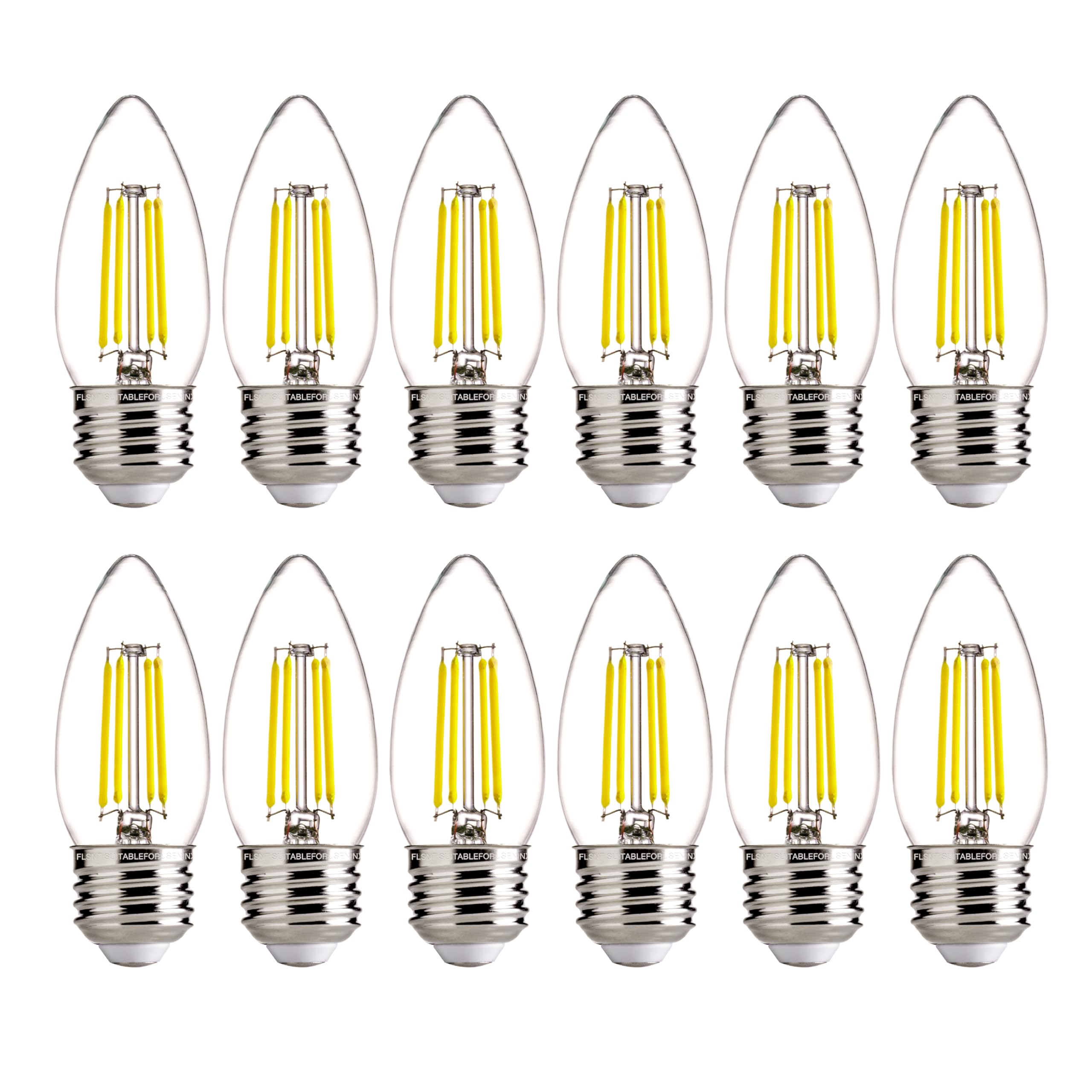 FLSNT 5000K Daylight Dimmable LED Candelabra Bulbs - 60W Equivalent, B11 E26 Base, 550LM, 12 Pack - Perfect for Chandeliers, Ceiling Fans, and Vintage Lighting Fixtures