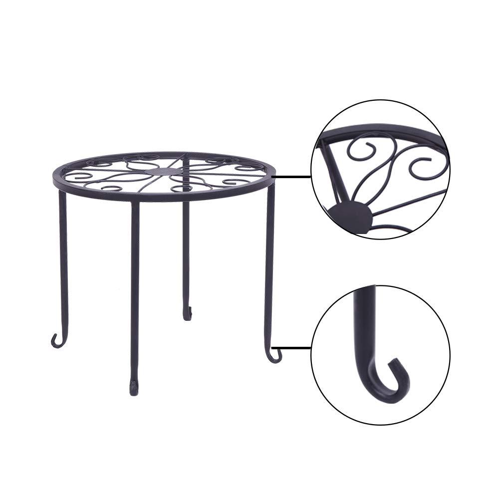4-Tier Round Metal Plant Stand Shelf - Classic Black Flower Pot Holder for Indoor & Outdoor Plants - Perfect for Patio, Garden, Home Decor and Plant Display