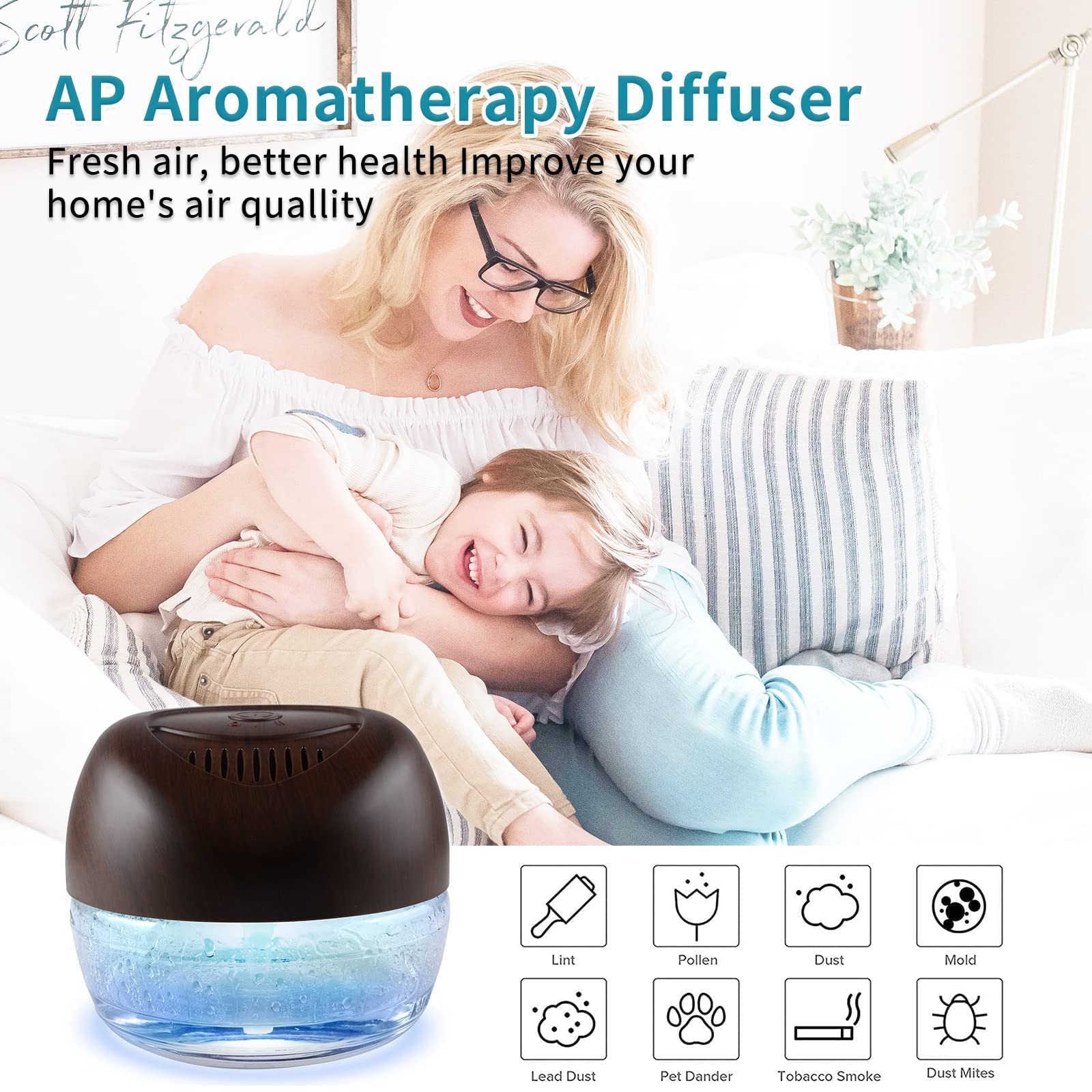 2-Pack Water-Based Air Purifier & Freshener with 7 LED Color Changing Mood Lights - Aromatherapy Diffuser for Home, Office, Bedroom, and Living Room - Eliminates Odors & Enhances Relaxation
