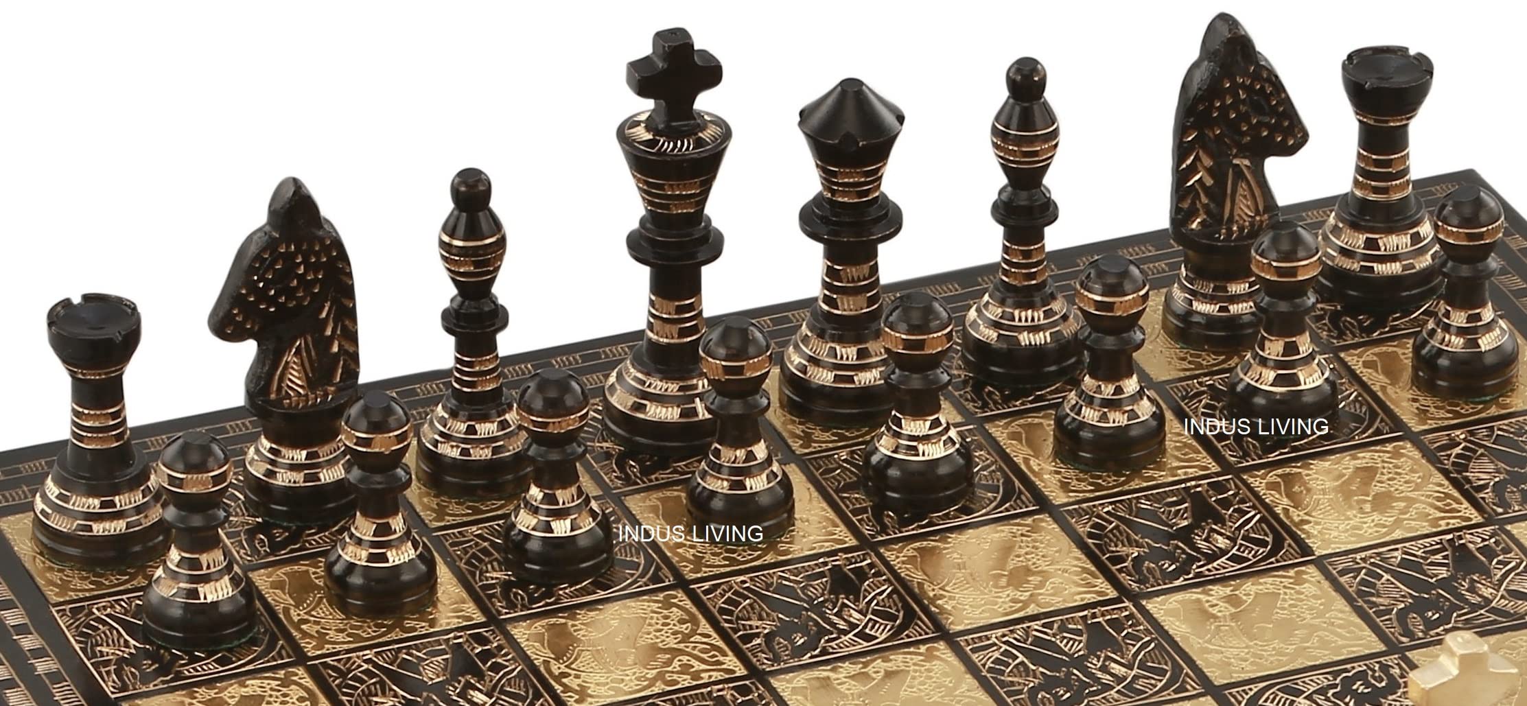 Premium Handmade Luxury Chess Set - 10 x 10 Inches Black & Gold Tournament Chess Board for Adults | Professional Collectible Chess Game for Gifts, Home Decor & Competitive Play | INDUS LIVING