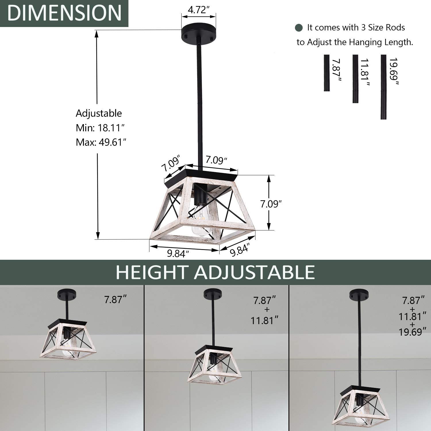 Luupyia 1-Light & 2-Light Farmhouse Pendant and Ceiling Light Fixture Set - Vintage Multidirectional Flush Mount Lighting for Kitchen, Dining Room, and Bedroom