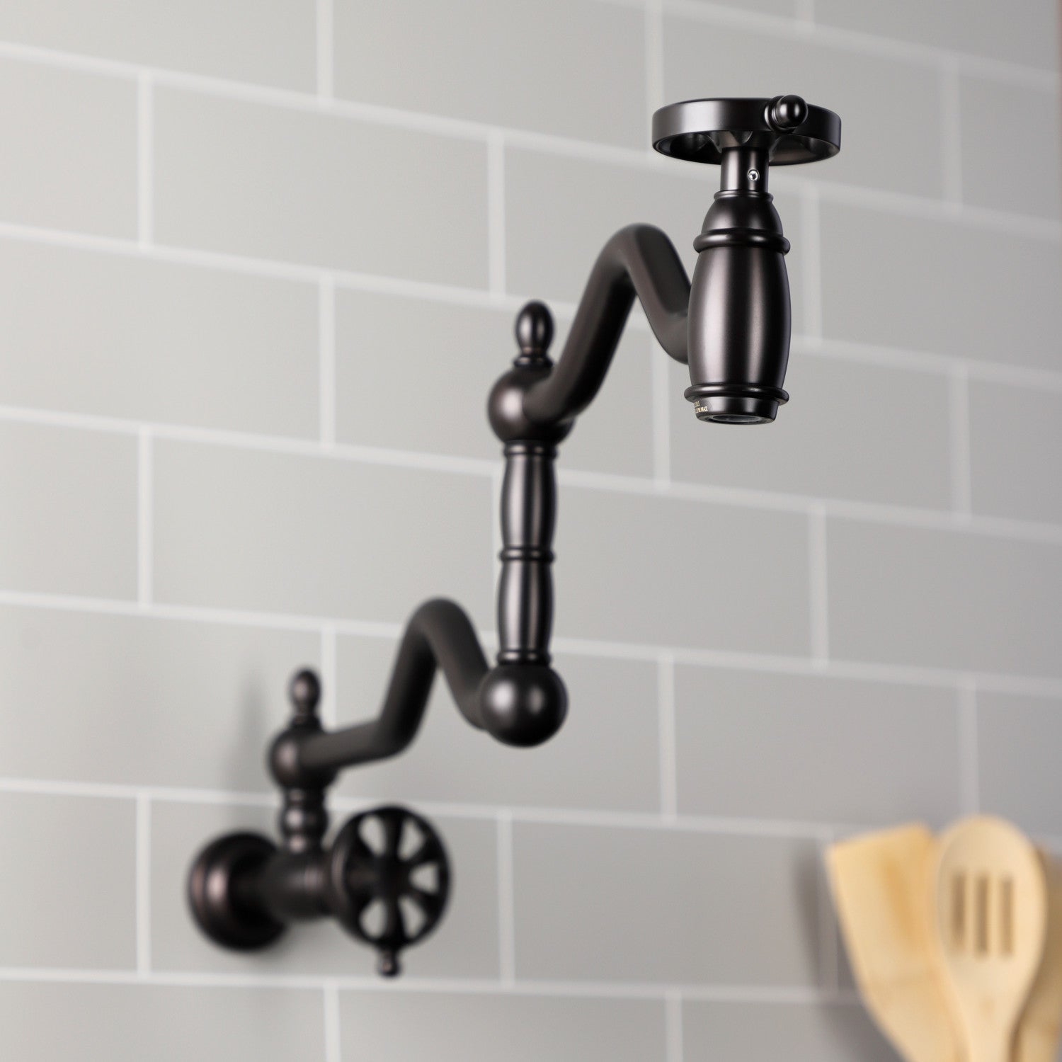 Belknap KS2105RX Oil Rubbed Bronze Two Handle Wall Mount Pot Filler Faucet - Ideal for Kitchen Sink, Stove Area & Cooking Stations