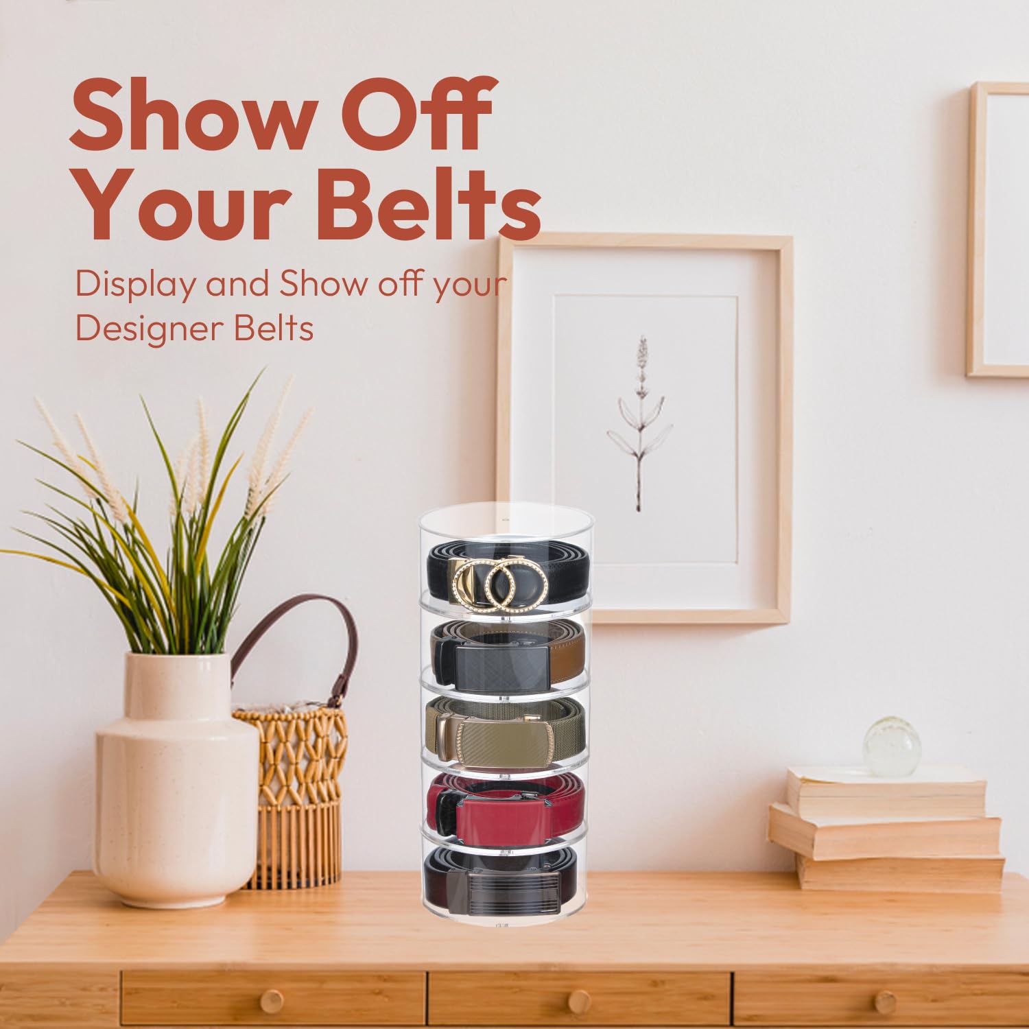 5-Layer Acrylic Belt Organizer - Space-Saving Belt Holder for Closet & Drawer Storage | Men's & Women's Belt Display Rack | Perfect for Jewelry & Watch Organization | Ideal for Home, Retail Stores & Boutique Displays