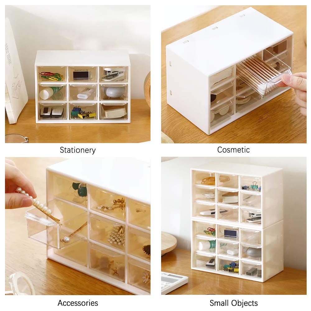 SITAKE Mini Plastic Drawer Organizer - 9 Drawers for Crafts & Office Supplies (Pink) - Perfect for Home & Office Storage