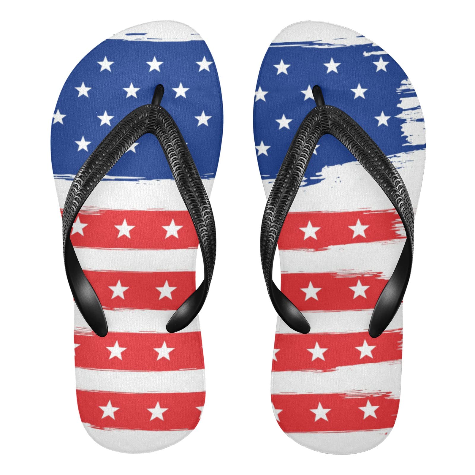USA Flag Flip Flops for Women & Men - Comfortable Non-Slip Rubber Beach Sandals for Travel, Shower, Hotel & Sports - Patriotic Summer Footwear for Pool, Vacation & Outdoor Activities
