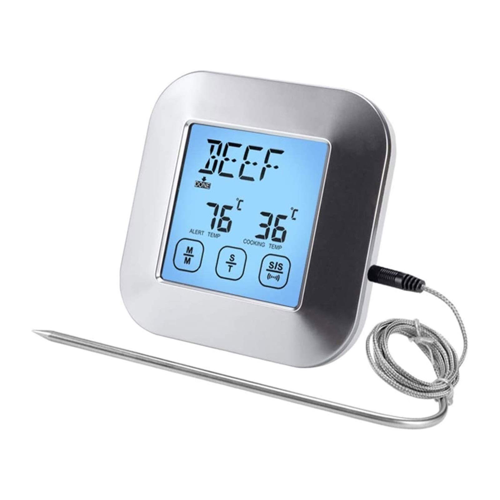 Digital Meat Thermometer with Touchscreen - Waterproof BBQ Grill & Oven Thermometer for Turkey, Fish, Ham, Pork - Kitchen Cooking Thermometer with Backlight, Timer & Alarm | Perfect for Grilling, Smoking, Baking & Roasting
