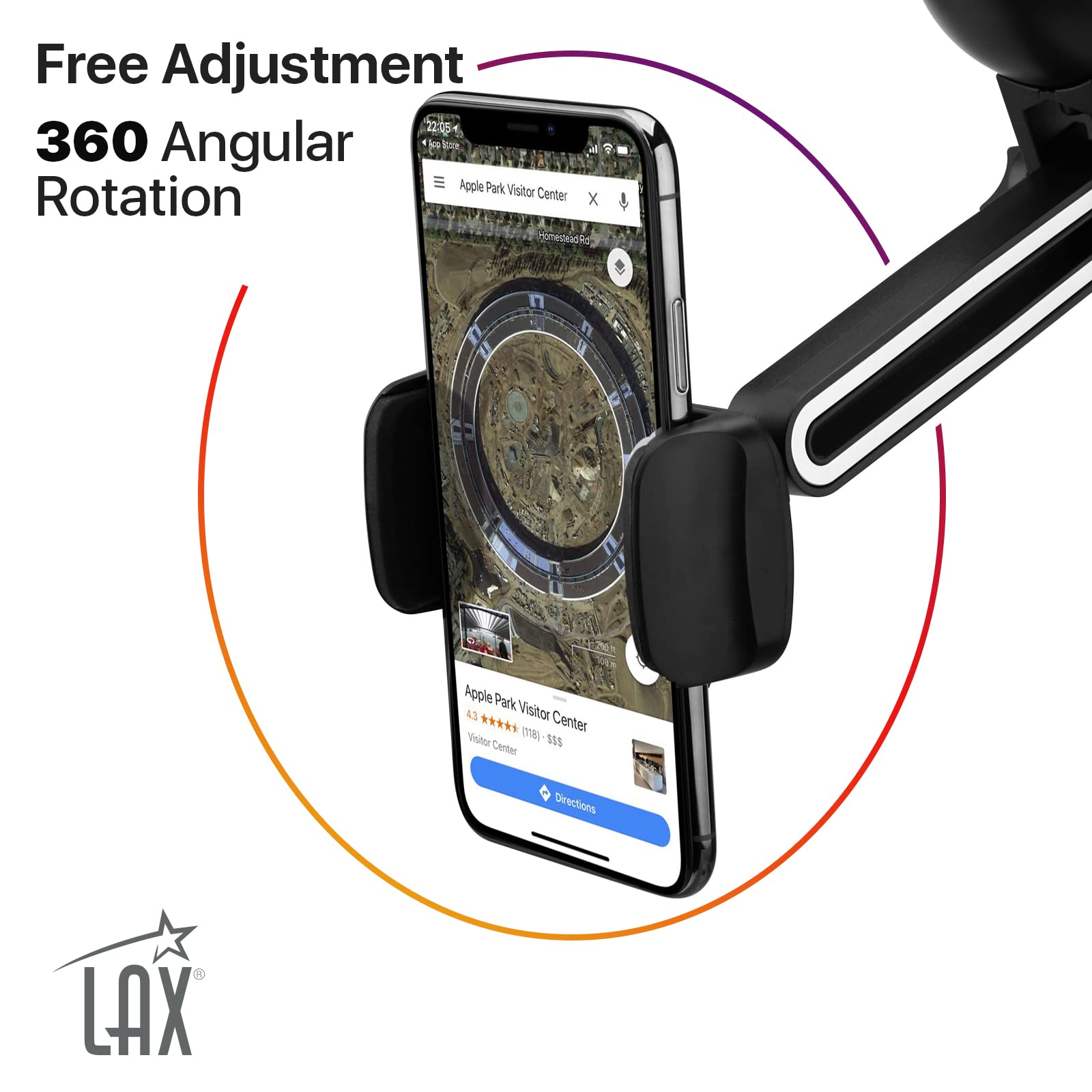 LAX Gadgets Universal Car Phone Mount - Hands-Free Windshield & Dashboard Cell Phone Holder for Safe Driving | Compatible with iPhone, Samsung, Google Pixel | Perfect for GPS Navigation & Road Trips