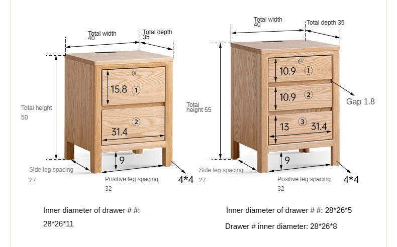 Solid Oak Wood Nightstand with Locking Drawer - Stylish and Durable Bedside Table for Bedroom, Living Room, or Guest Room