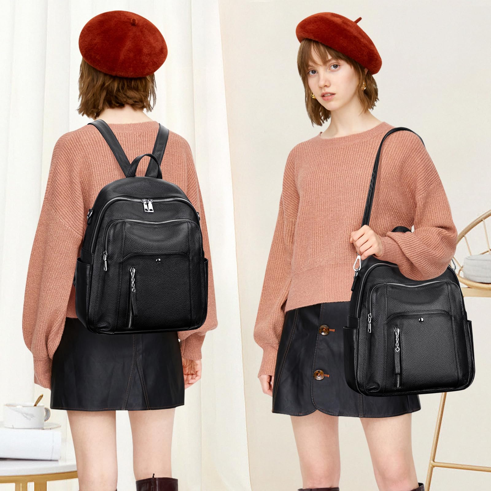 ALTOSY Genuine Leather Backpack Purse for Women - Stylish Shoulder Bag & Casual Daypack - Medium Size - Perfect for Work, Travel & Everyday Use