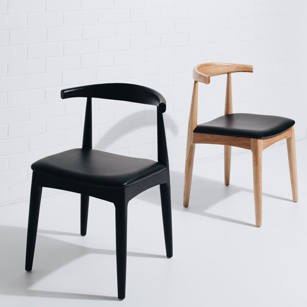 Black Oak Elbow Dining Chair with Black Seat - Modern Kitchen & Dining Room Furniture for Home & Office Use