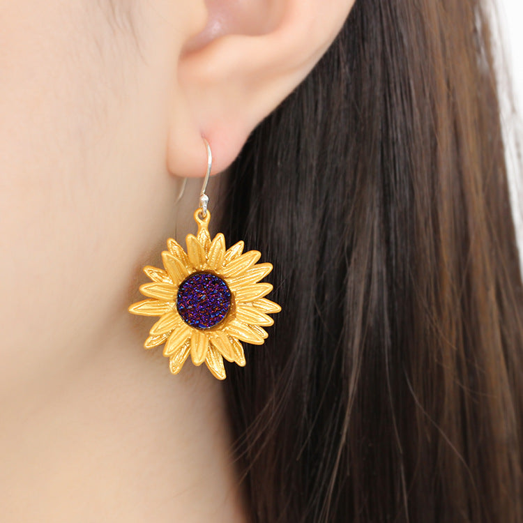 Sunflower Ear Hook Jewelry - Dainty Floral Earrings for Women, Gold Plated Sunflower Stud Earrings - Perfect for Parties, Weddings & Everyday Wear