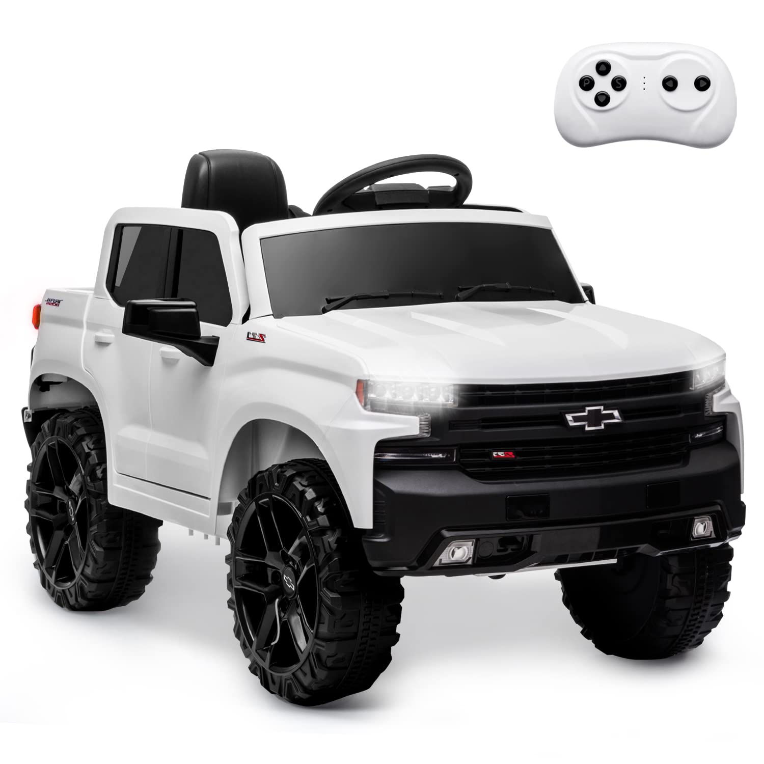 Track Seven 12V Battery Powered Kids Ride On Truck with Remote Control - Chevrolet Silverado Style Electric Car for Children with LED Lights & 3 Speed Settings - Perfect for Outdoor Play, Birthday Gifts & Family Fun Activities
