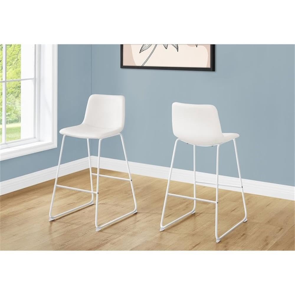 Monarch Specialties I 7750 White Modern Office Chair - Bar Height Standing Computer Desk Chair with PU Leather Look & Metal Frame - Perfect for Home Office, Gaming, and Workspace