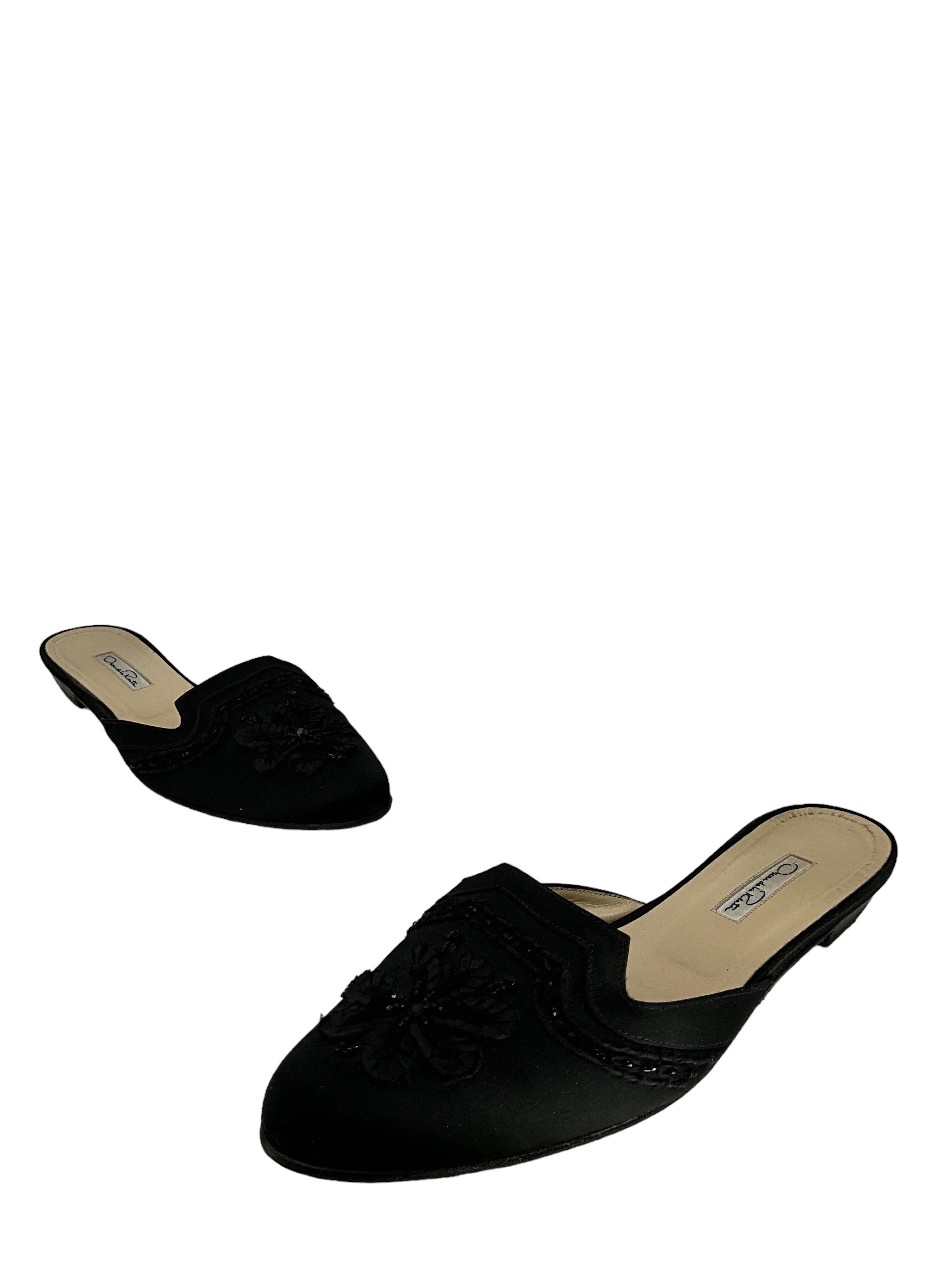 Oscar De La Renta Embroidered Leather Spanish Mules Women's Size 10.5 - Elegant Slip-On Shoes for Weddings, Parties & Special Occasions