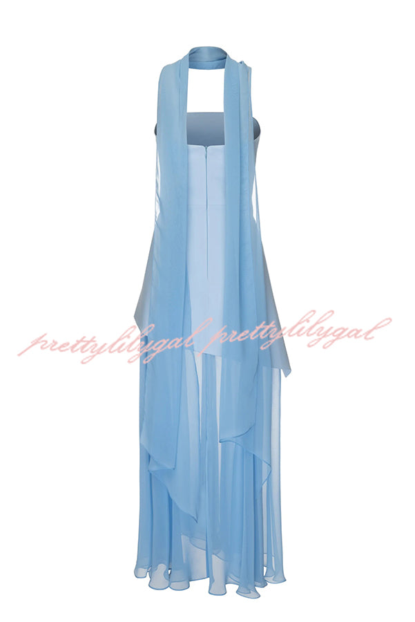 Elegant Monaco Off Shoulder Chiffon Maxi Dress with Slit Hem & Scarf - Perfect for Weddings, Parties & Summer Vacations