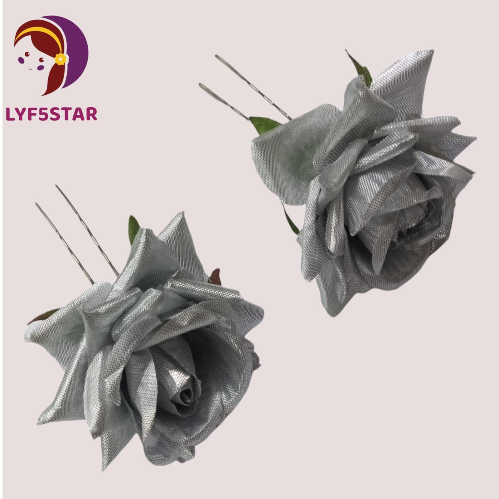 LYF5STAR Handmade Silver Rose Floral Juda Pin for Women | Elegant Bridal Hair Accessories | Traditional Indian Wedding Hair Jewelry for Women & Girls | Pack of 2 | Perfect for Weddings, Festivals & Special Occasions