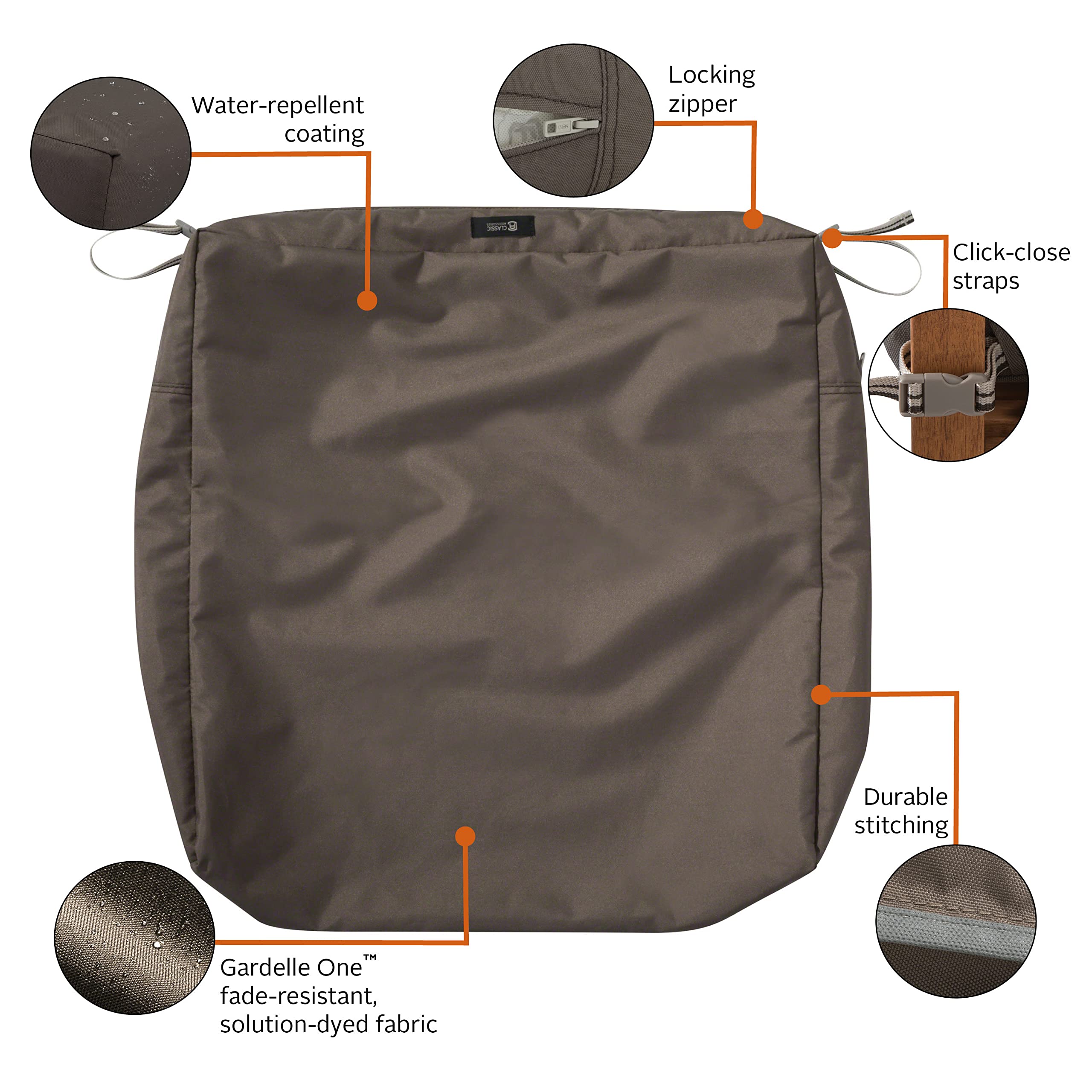 Classic Accessories Ravenna Rectangular Patio Seat Cushion Slip Cover - Dark Taupe, 21