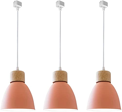 Kiven 3-Lights J-Type Dimmable Track Lighting Fixture with Macaron Aluminum Shade - 24 Inch Pink | Modern Pendant Light for Kitchen, Dining Room & Retail Stores