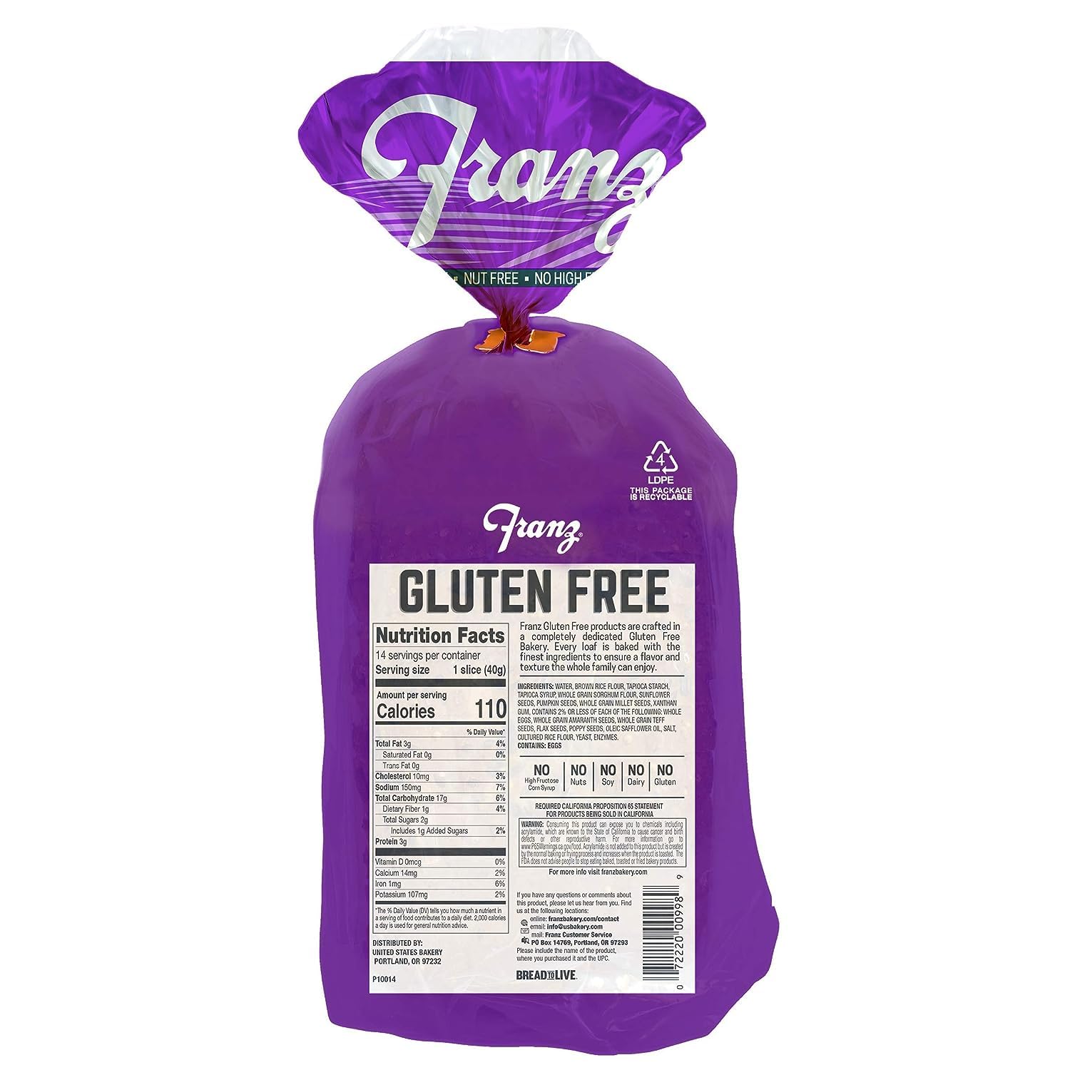 Franz Bakery Gluten Free Great Seed Bread 2 Pack (2 x 20oz) - Healthy Whole Grain Sandwich Bread for Toast & Sandwiches | Includes Free Gluten Free Lifestyle Guide | Perfect for Breakfast, Lunch & Snacks