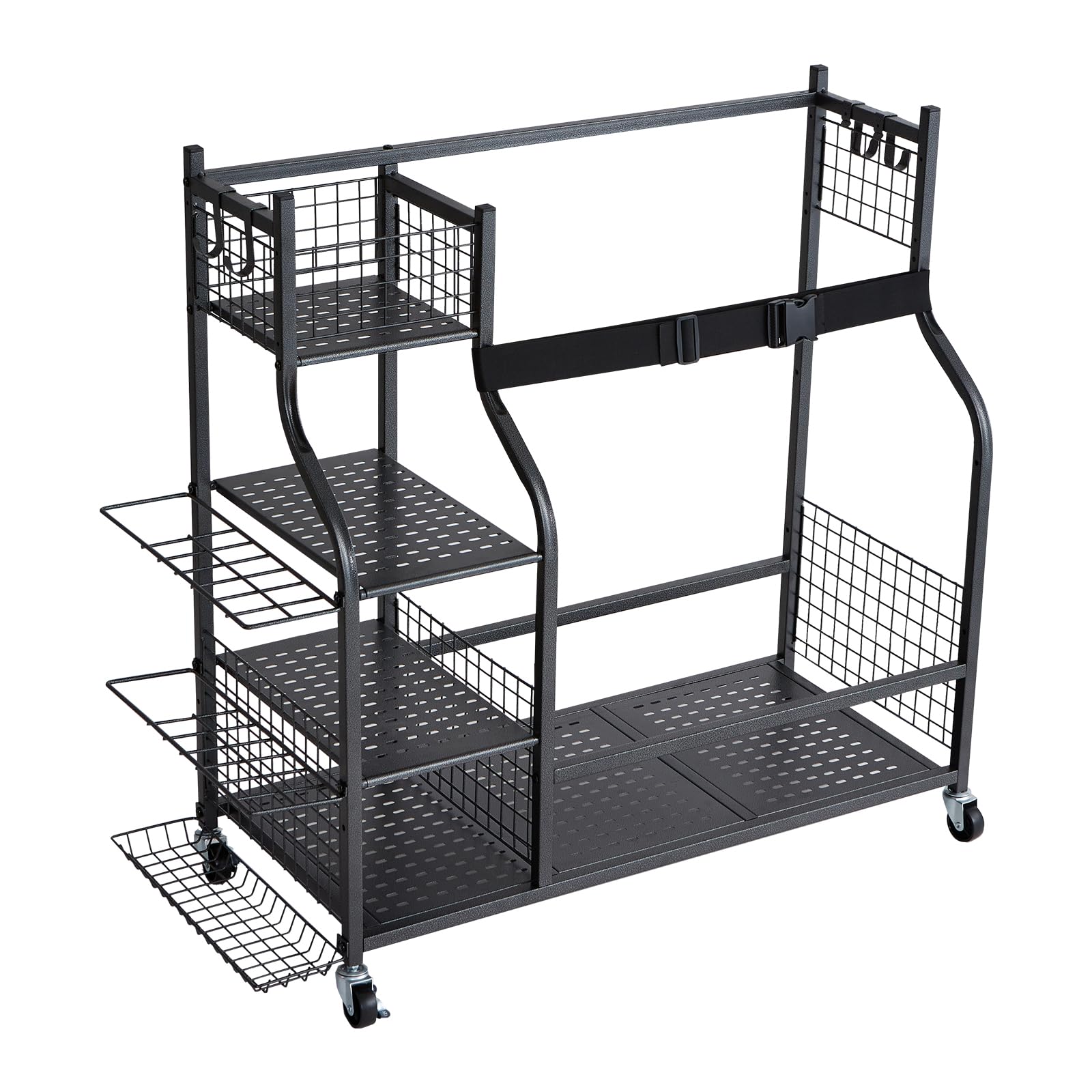 VEVOR Golf Storage Garage Organizer - 2 Golf Bag Stand Holder & Sports Equipment Rack with Wheels | Rolling Ball Cart for Outdoor Sports Gear, Toys & Accessories | Heavy-Duty Steel Construction in Black | Perfect for Garage, Basement & Backyard Organization