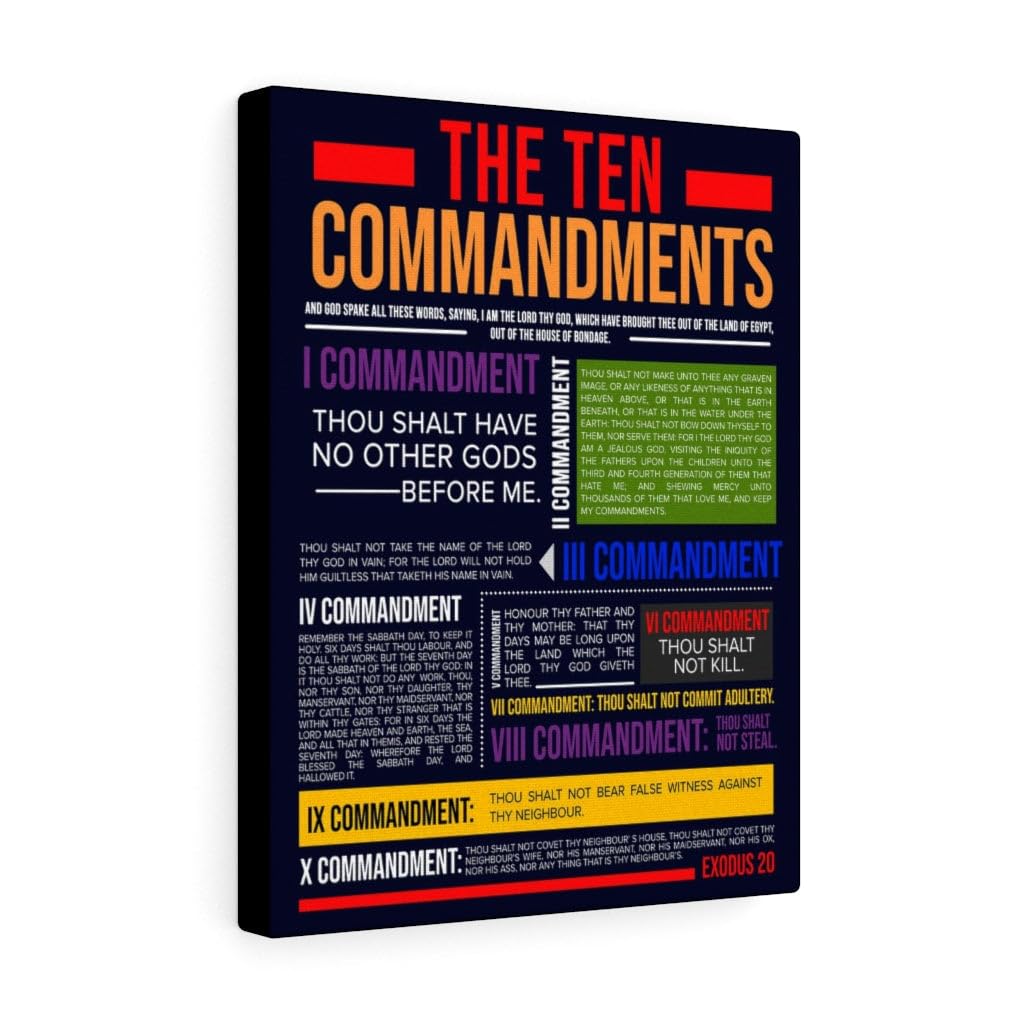 Bible Art Ten Commandments Canvas Print - Christian Home Decor & Religious Wall Art for Living Room, Bedroom, Church - Express Your Love with Inspirational Scripture Gifts