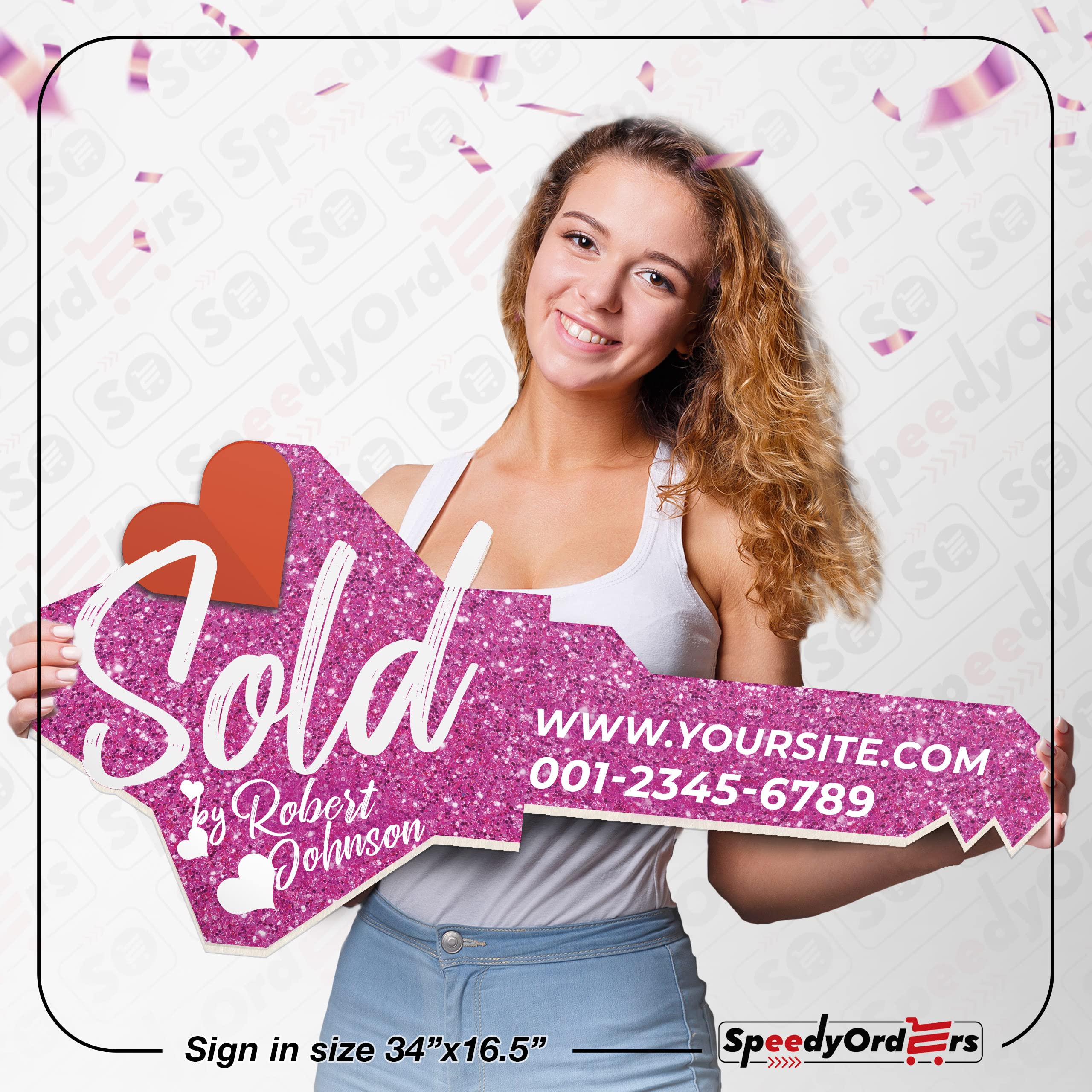 Customized Real Estate Sold Key Prop - Personalized Large Key Sign for Realtors & Agents - Wooden House Key Closing Gift - Brown Heart-Shaped Marketing Tool (Size L) - Perfect for Real Estate Celebrations, Client Gifts & Closing Ceremonies