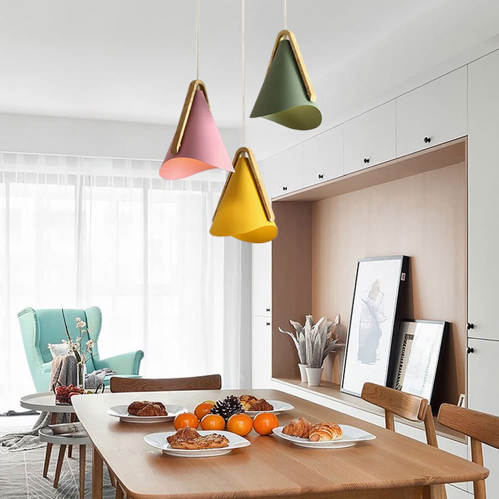Nordic Style LED Chandelier - Adjustable Height Single Head Hanging Light, Wrought Iron Ceiling Pendant Lamp for Restaurant, Kitchen Island, Dining Room, Bedroom & Living Room Decoration (Pink)