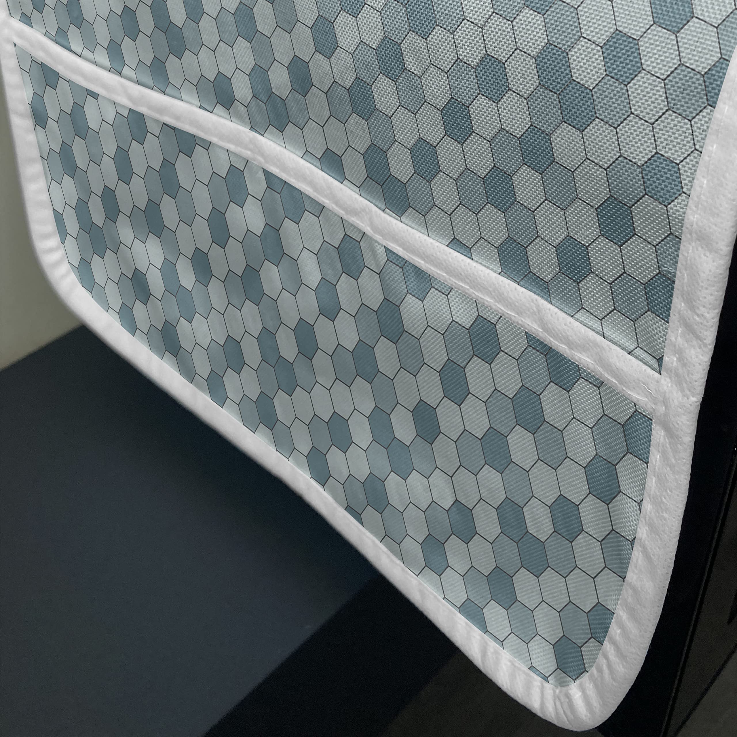 Ambesonne Vintage Patchwork Microwave Cover - Waterproof Hexagon Geometric Design with Pockets, 36 x 12 Inches, Teal Blue Grey - Perfect for Kitchen Organization & Countertop Protection