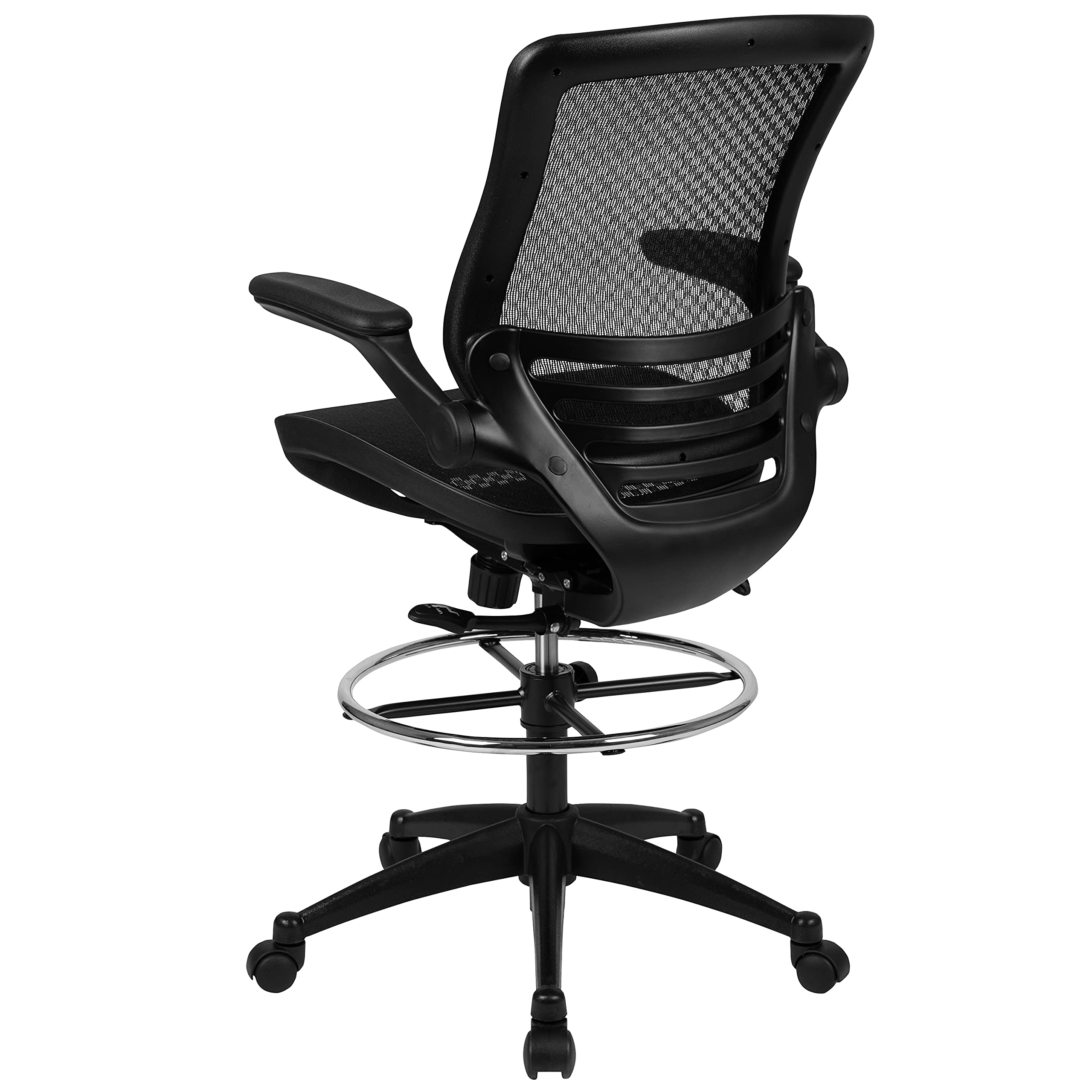 EMMA + OLIVER Black Mesh Drafting Chair with Flip-Up Arms - Ergonomic Mid-Back Office Chair for Architects & Designers - Perfect for Home Office, Studio, and Drafting Table Workspaces