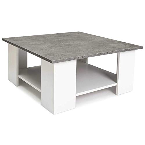 Square Coffee Table with White Tray and Concrete Effect - Modern Minimalist Living Room Furniture for Small Spaces | Perfect for Apartments, Dorms & Cozy Homes
