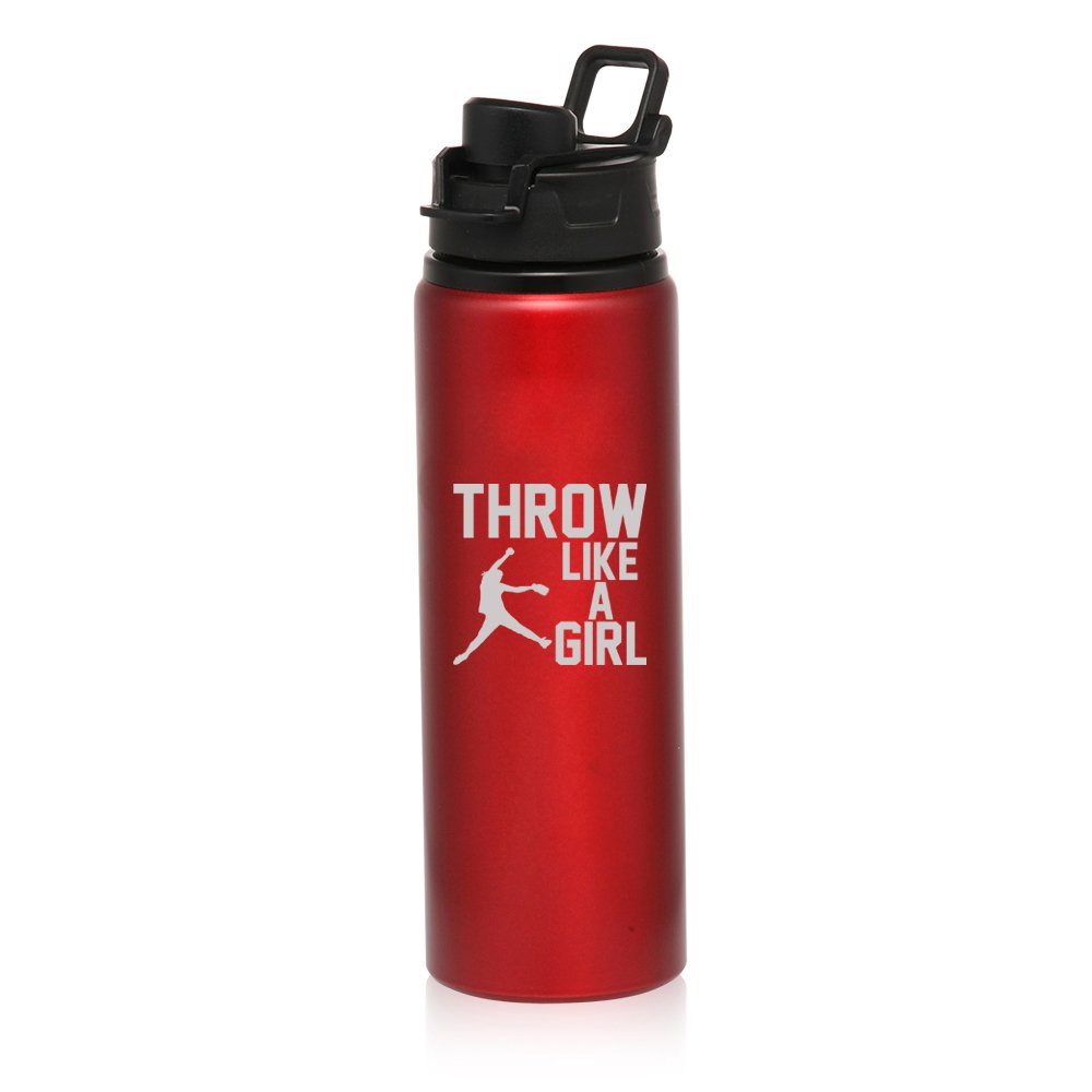 25 oz Aluminum Sports Water Bottle - Leak Proof & Durable for Travel, Gym, Softball - Throw Like A Girl Softball Team - Perfect for Outdoor Activities & Workouts