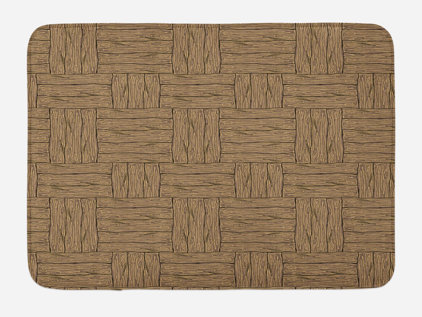 Ambesonne Rustic Bath Mat - Wooden Texture Cartoon Style Abstract Parquet Design, Non-Slip Plush Bathroom Rug, 30.2 x 20 Inches, Pale Brown Black - Perfect for Farmhouse, Vintage & Modern Bathroom Decor