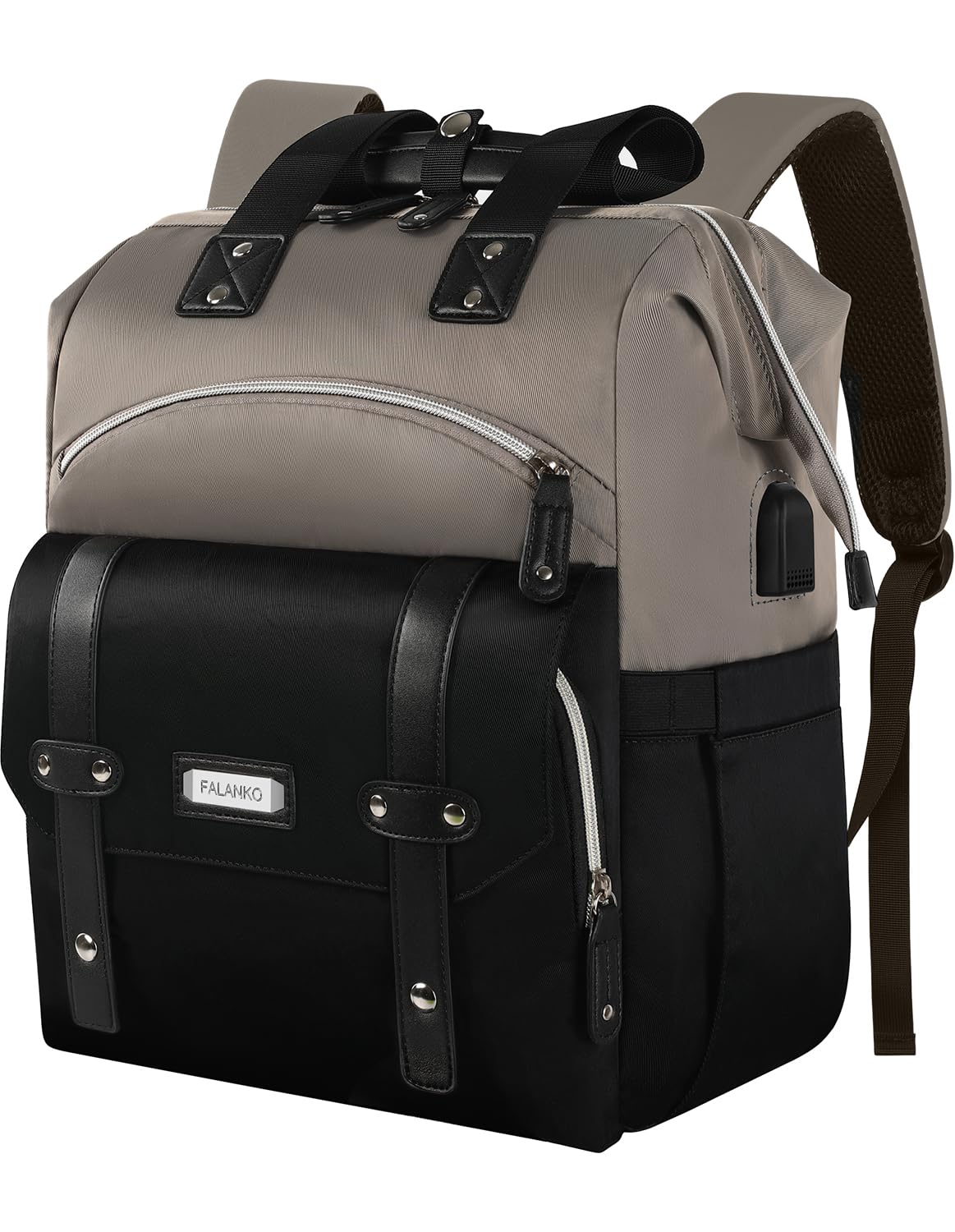 FALANKO Women's Laptop Backpack - Stylish Anti-Theft USB Charging Backpack for Work, Travel & College - Fits 15.6 Inch Laptop with RFID Protection (Grey/Black) | Perfect for Nurses, Teachers & Business Professionals