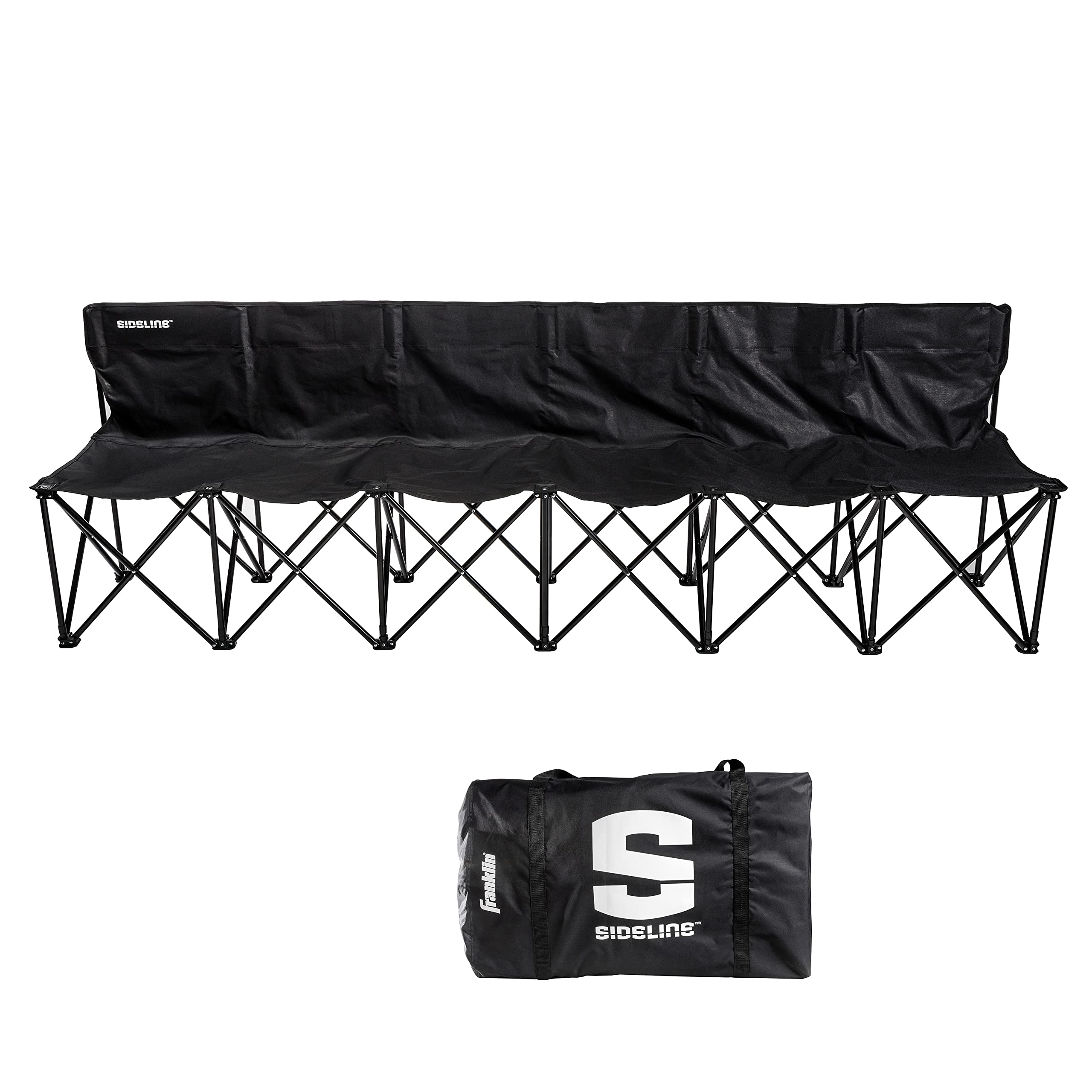Franklin Sports Sideline Team Bench - Collapsible 6-Person Pop-Up Sports Bench for Baseball, Soccer & Football - Easy Assembly Portable Bleacher for Coaches & Players - Black