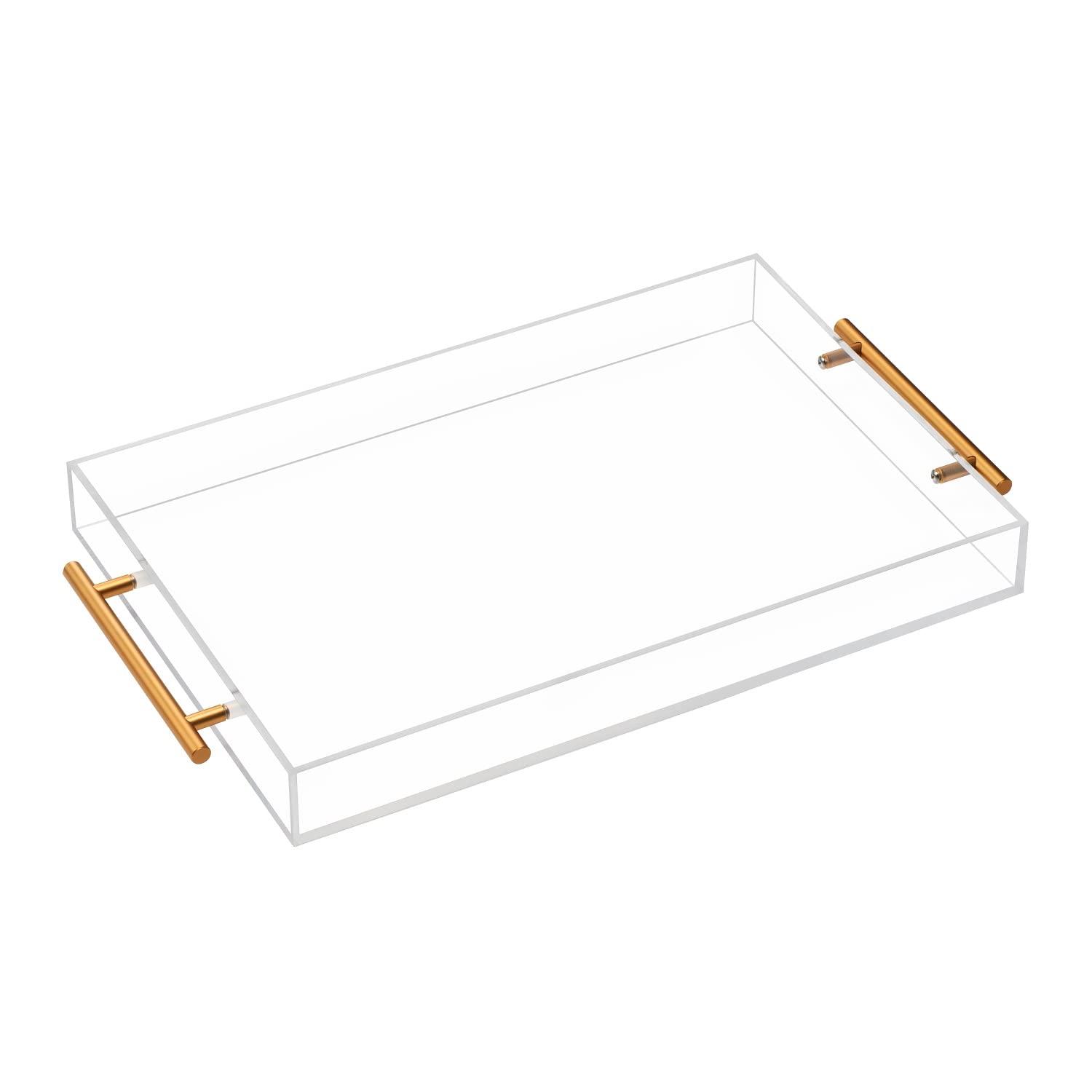 Clear Acrylic Serving Tray with Sturdy Metal Handle - No Assembly Required - 12x18 Inch Decorative Tray for Coffee Table, Ottoman, Breakfast, Tea, Food Service & Butler Style - Perfect for Entertaining, Dining & Home Decor