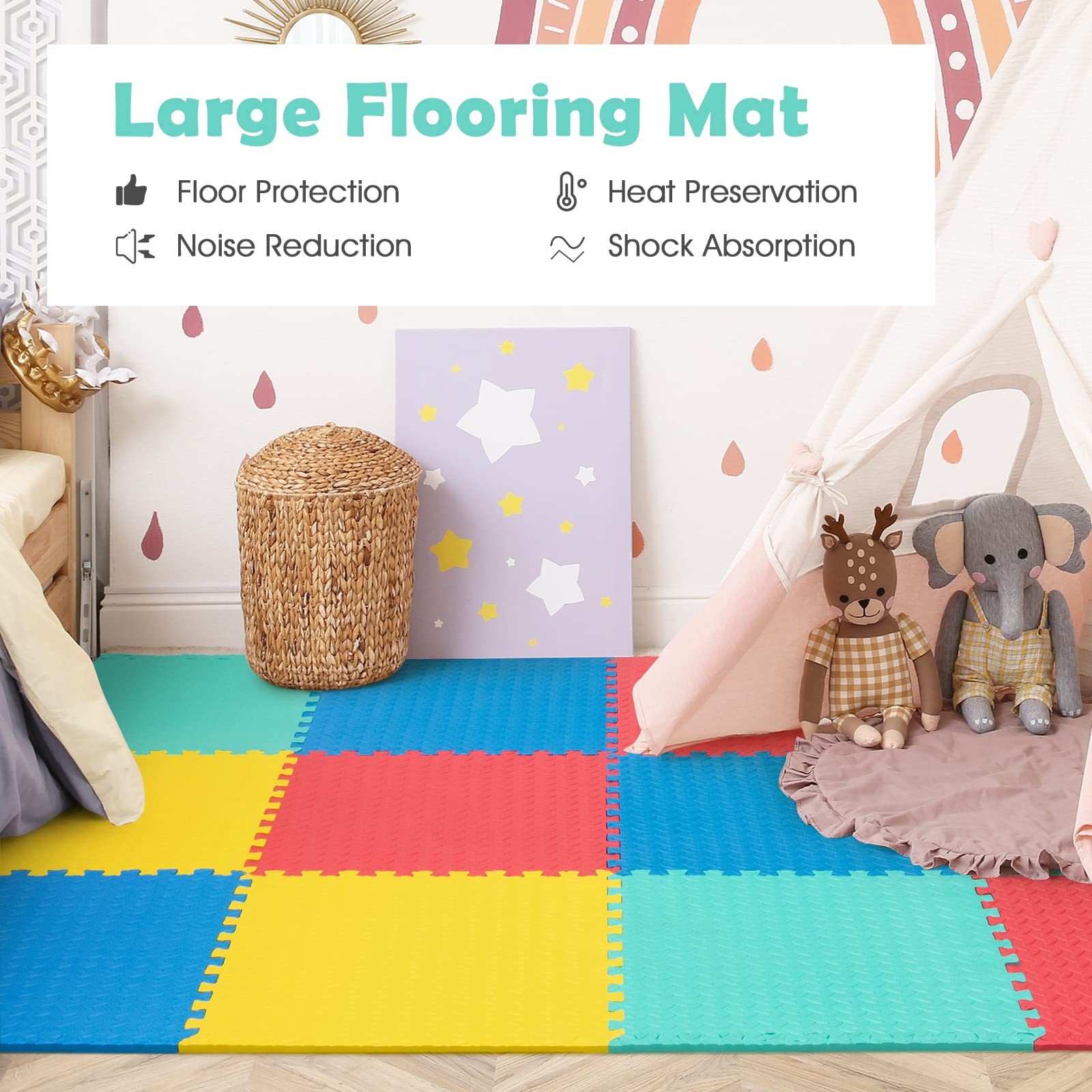 Tangkula 12-Piece EVA Foam Exercise Flooring Mats with Border - Non-Slip Interlocking Puzzle Mats for Home Gym, Fitness Room & Workshop (1/2