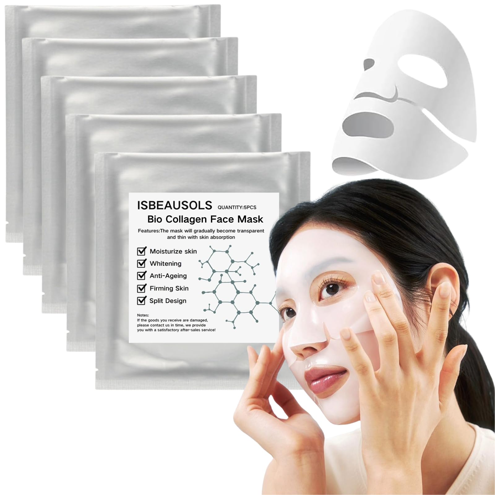 Bio Collagen Face Mask 5PCS - Deep Hydration Overnight Hydrogel Mask for Skin Care | Korean Beauty Facial Treatment | Perfect for Night Routine & Spa Days