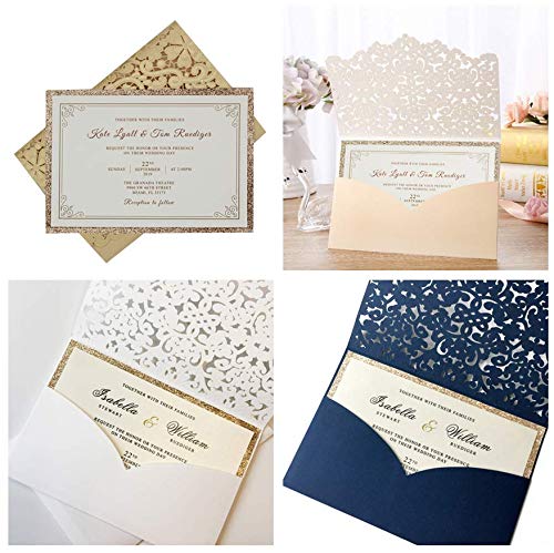 50Pcs Custom Laser Cut Rustic Lace Wedding Invitation Cards - Kraft Paper Personalized Wedding Invites Set (Customizable Names/Dates) - Perfect for Rustic, Vintage or Outdoor Weddings