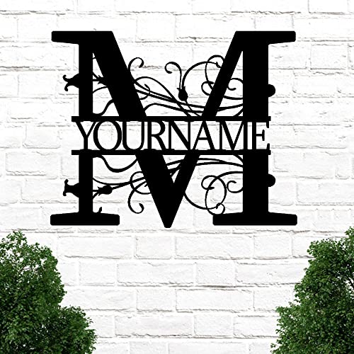 Custom Metal Name Sign - Personalized Wall Art & Monogram Decor for Home, Outdoor, Porch - Unique Wedding & Housewarming Gift (Design 3) | Perfect for Front Door Welcome Signs, Living Room Decor & Family Wall Displays