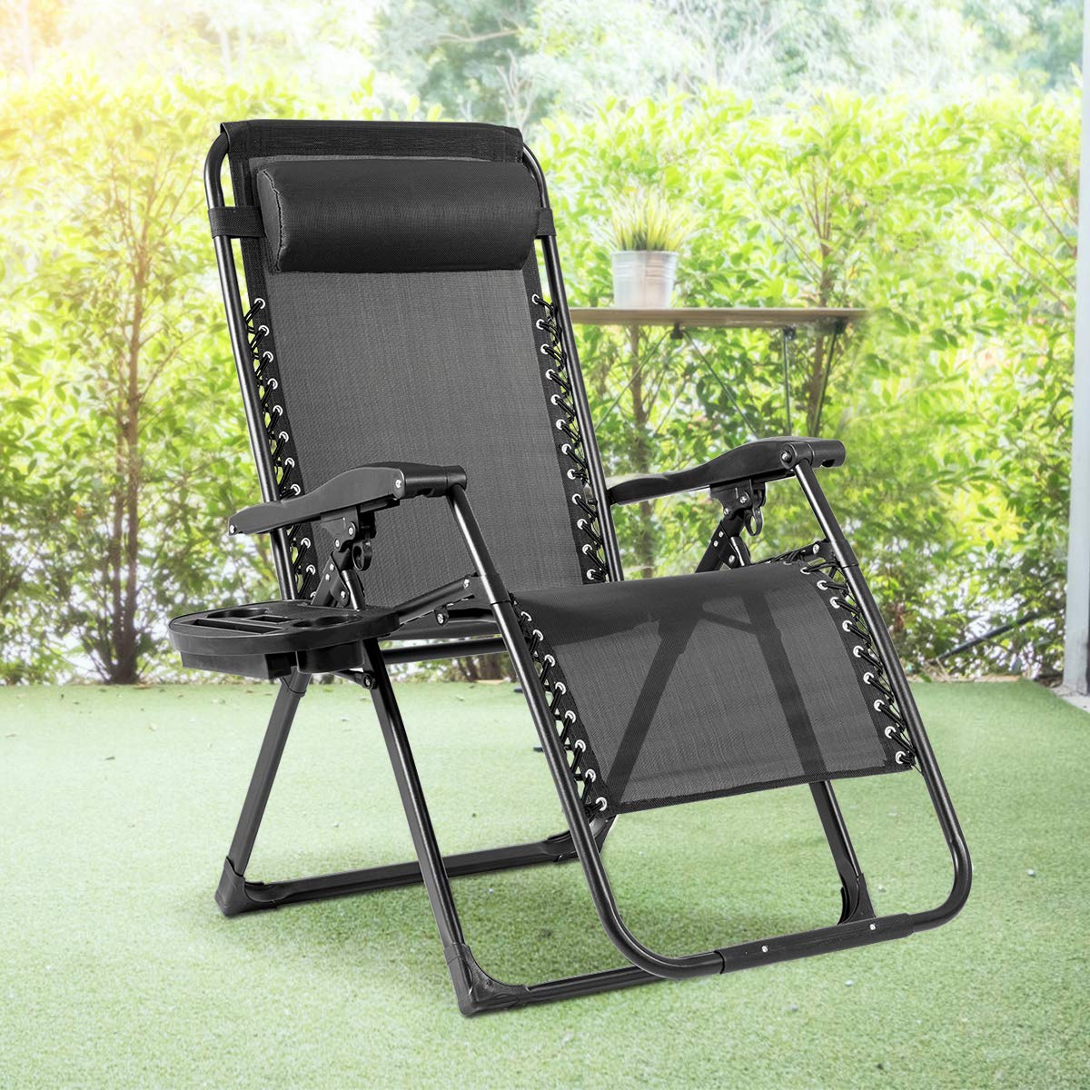 Premium Zero Gravity Chair - Oversized Outdoor Lounge Chair with Cup Holder & Detachable Pillow, 500lbs Weight Capacity, Foldable Patio Recliner for Backyard, Poolside, Beach, Camping & Relaxation (Black) - Perfect for Sunbathing, Reading & Outdoor Lounging