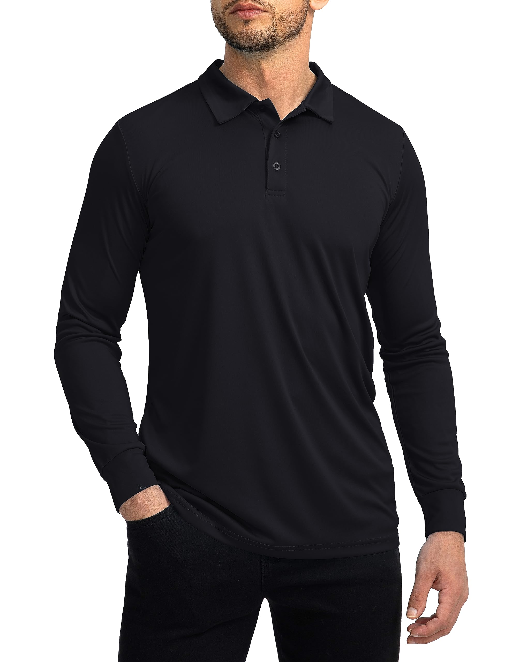 Men's Long Sleeve Polo Shirt - UPF 50+ Sun Protection Golf & Casual Shirt, Lightweight Breathable Fabric for Golf, Work, Fishing & Outdoor Activities
