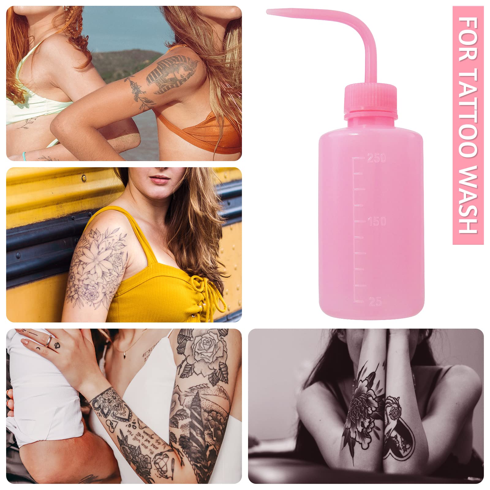 4 Pack Plastic Wash Bottles for Tattoo Cleaning, Water Squeeze Bottles with Diffuser Tip - Food Grade Squeeze Dispensers for Salad Dressing, Jam, Syrup (Pink) - Perfect for Tattoo Artists, Home Kitchen & DIY Projects