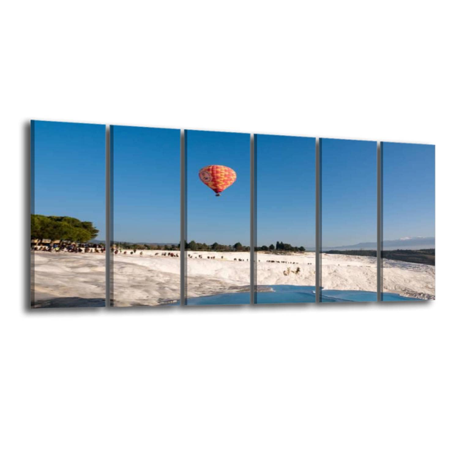 6 Panels Wall Art Prints - Hot Air Balloons Over Pamukkale Travertines, Denizli - Framed Canvas Photo Modern Artwork - Large Size Ready to Hang Home Decor for Living Room, Bedroom & Office