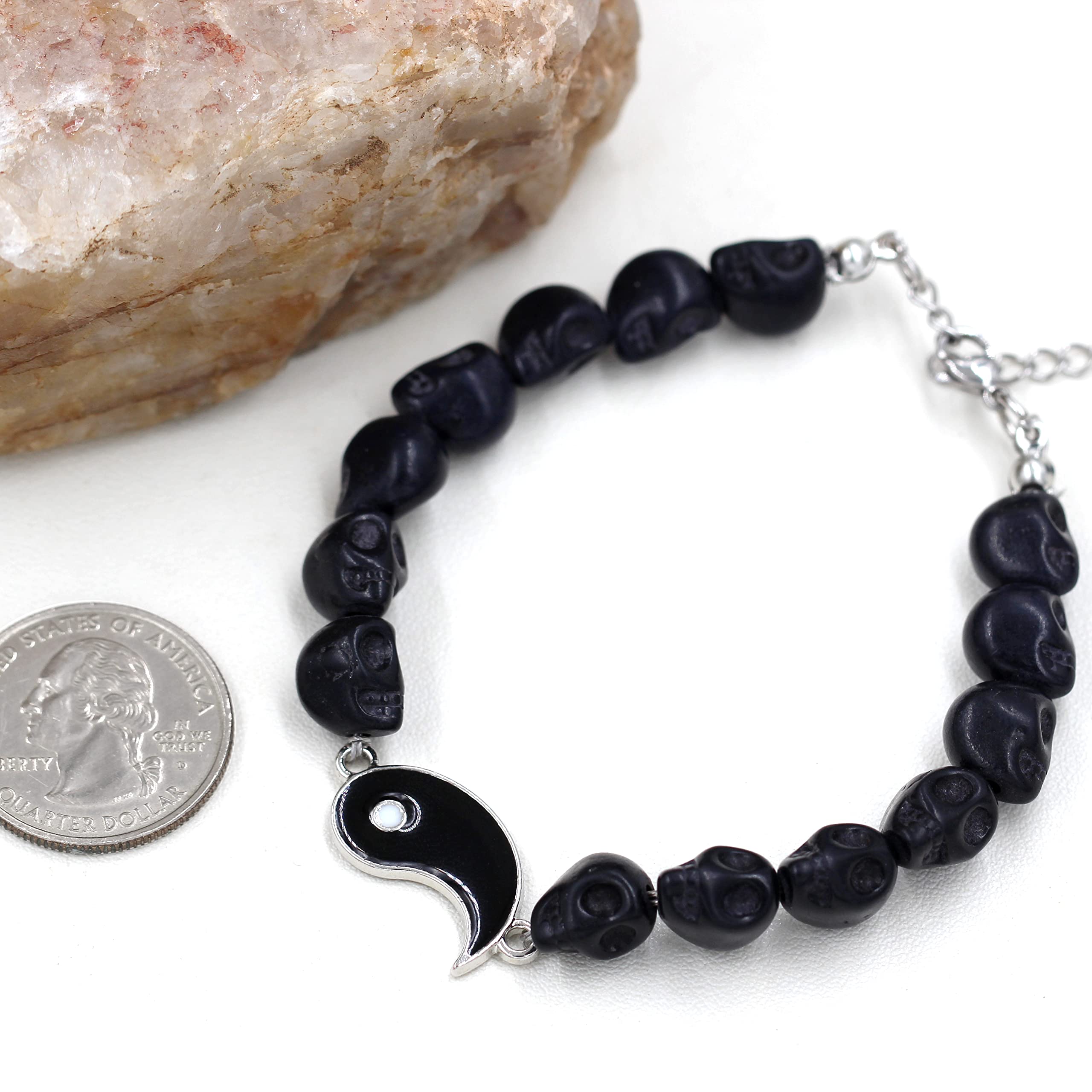 Black and White Skull Beads Yin Yang Bracelet Set for Couples - His and Her Matching Puzzle Bracelets for Men & Women Y2472 - Perfect for Anniversaries, Valentine's Day Gifts and Couple Fashion Accessories