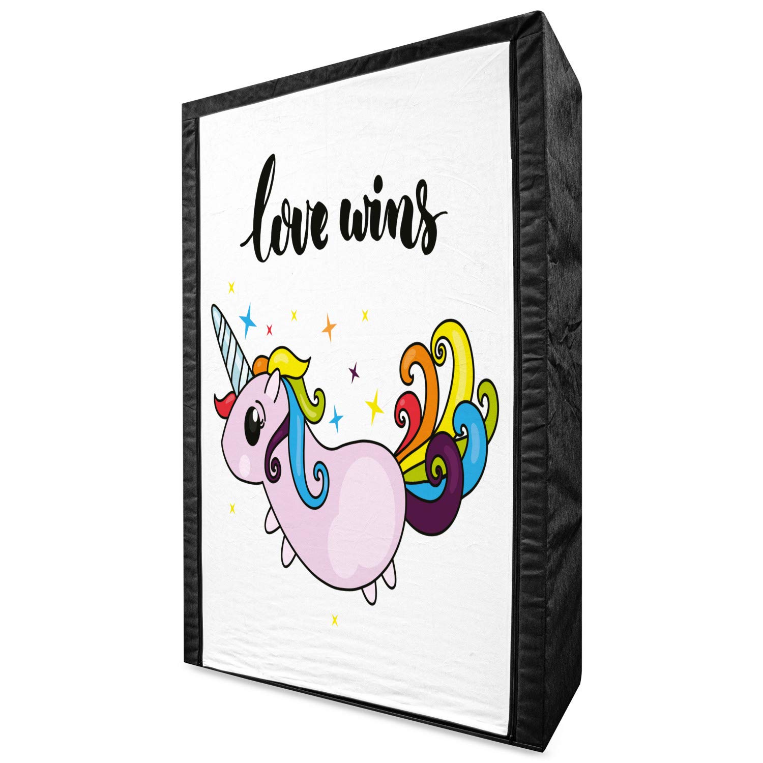 Ambesonne Pride Portable Fabric Wardrobe - LGBT Rainbow Unicorn Design with Shelves, 42.5 Inch Multicolor Clothing Organizer for Bedroom, Closet & Dorm Storage | Perfect for LGBTQ+ Room Decor & Small Space Organization